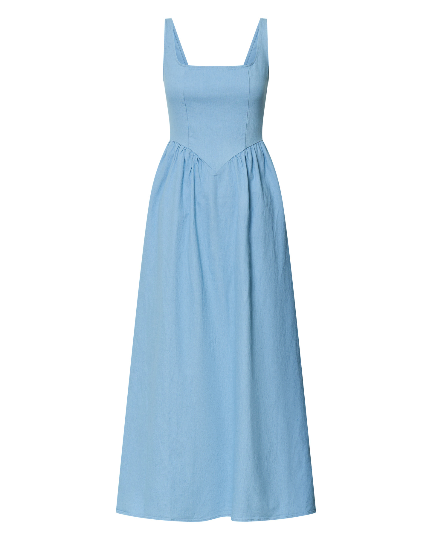 Rhaziya Midi Dress - Sleeveless Straight Neck Fit and Flare Dress in Blue