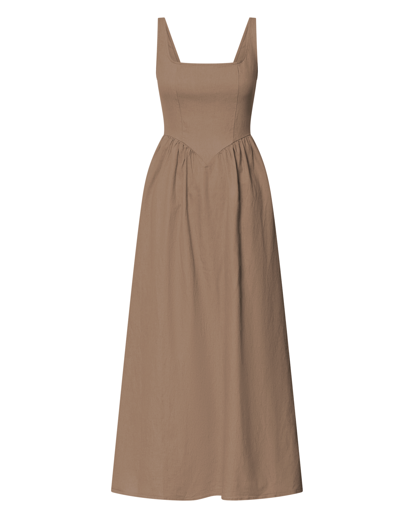 Rhaziya Midi Dress - Sleeveless Straight Neck Fit and Flare Dress in Tobacco