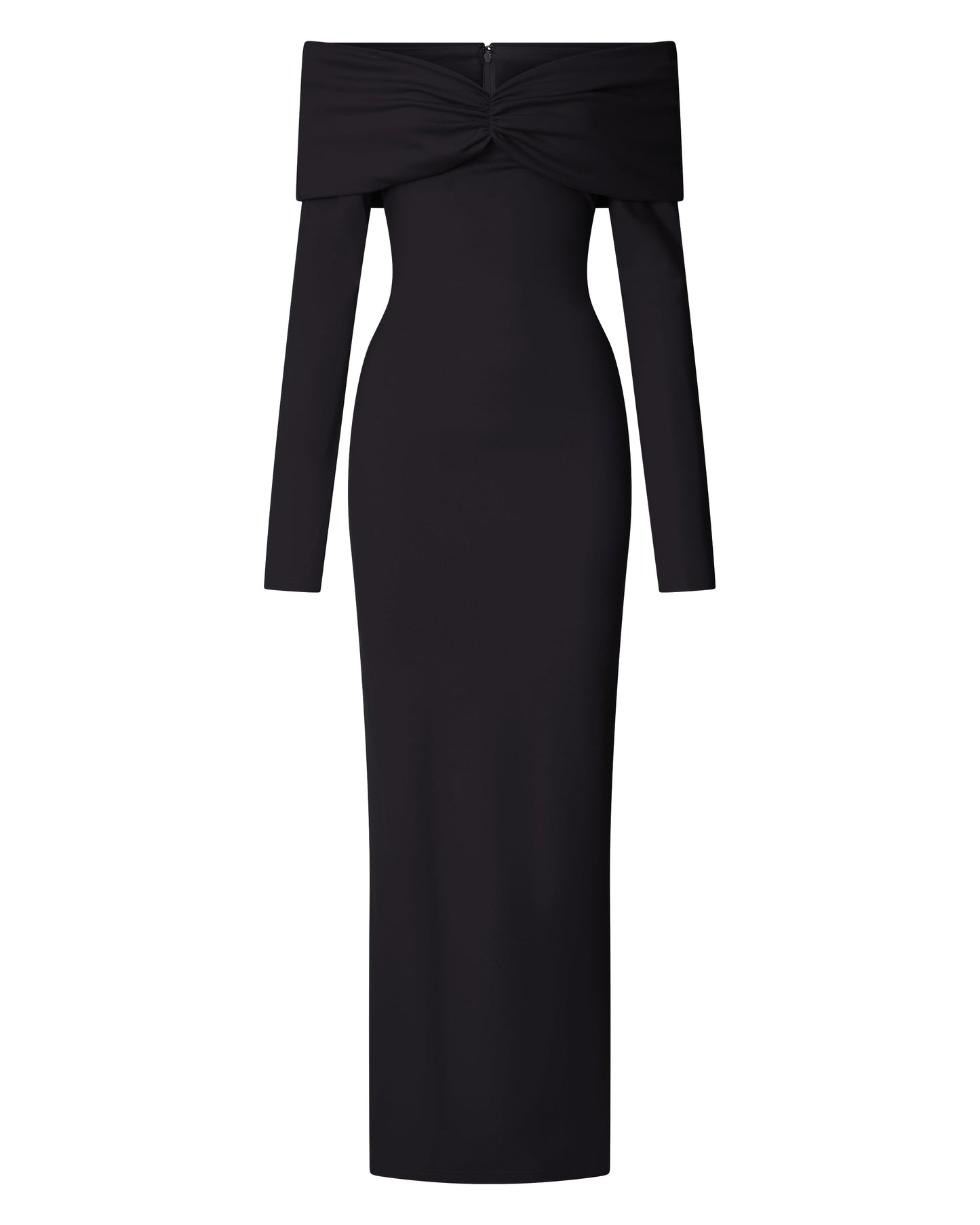 Rani Maxi Dress - Off Shoulder Long Sleeve Bodycon Dress in Black