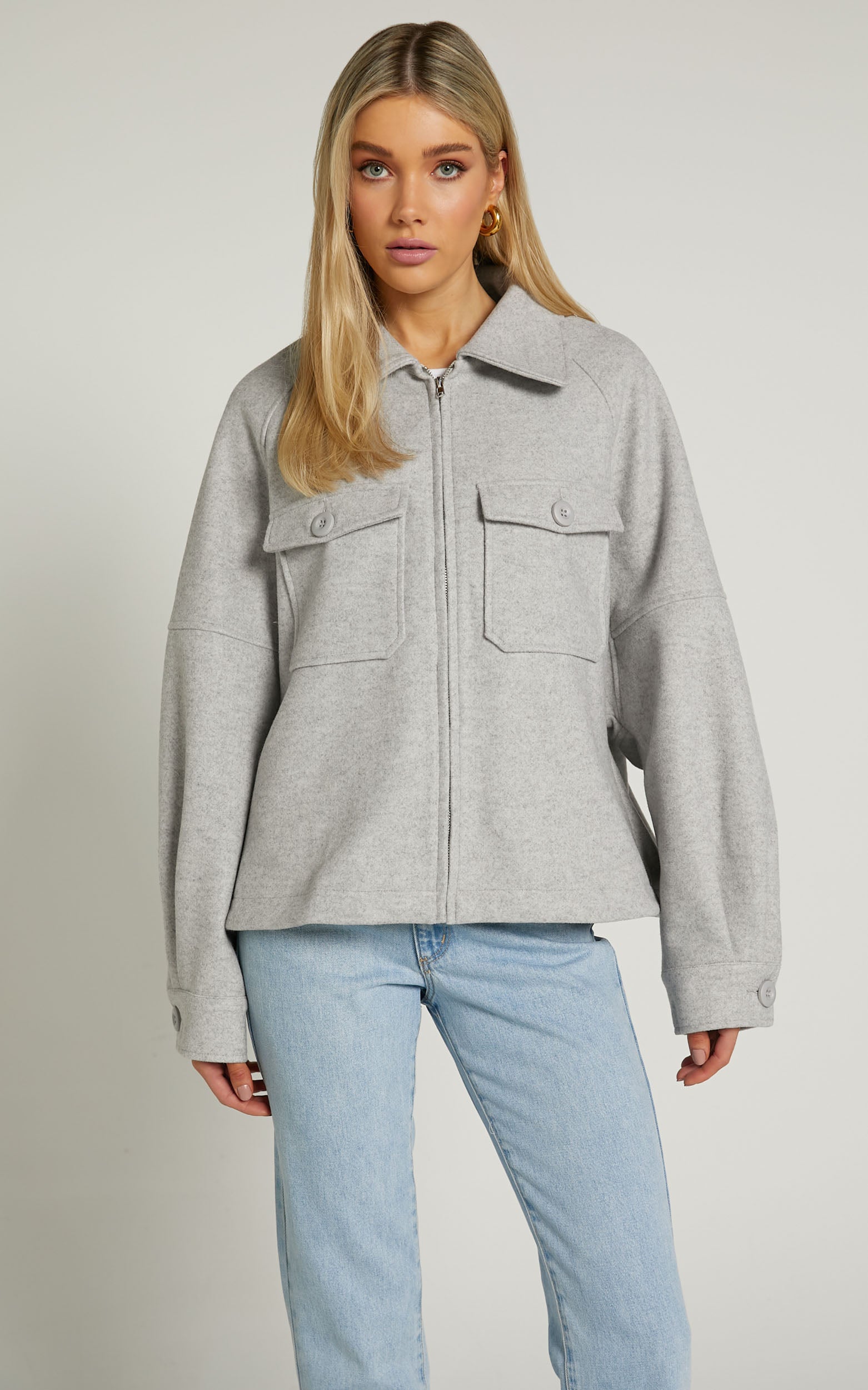 Gabriel Jacket - Oversized Patch Pocket Jacket in Snow Marle