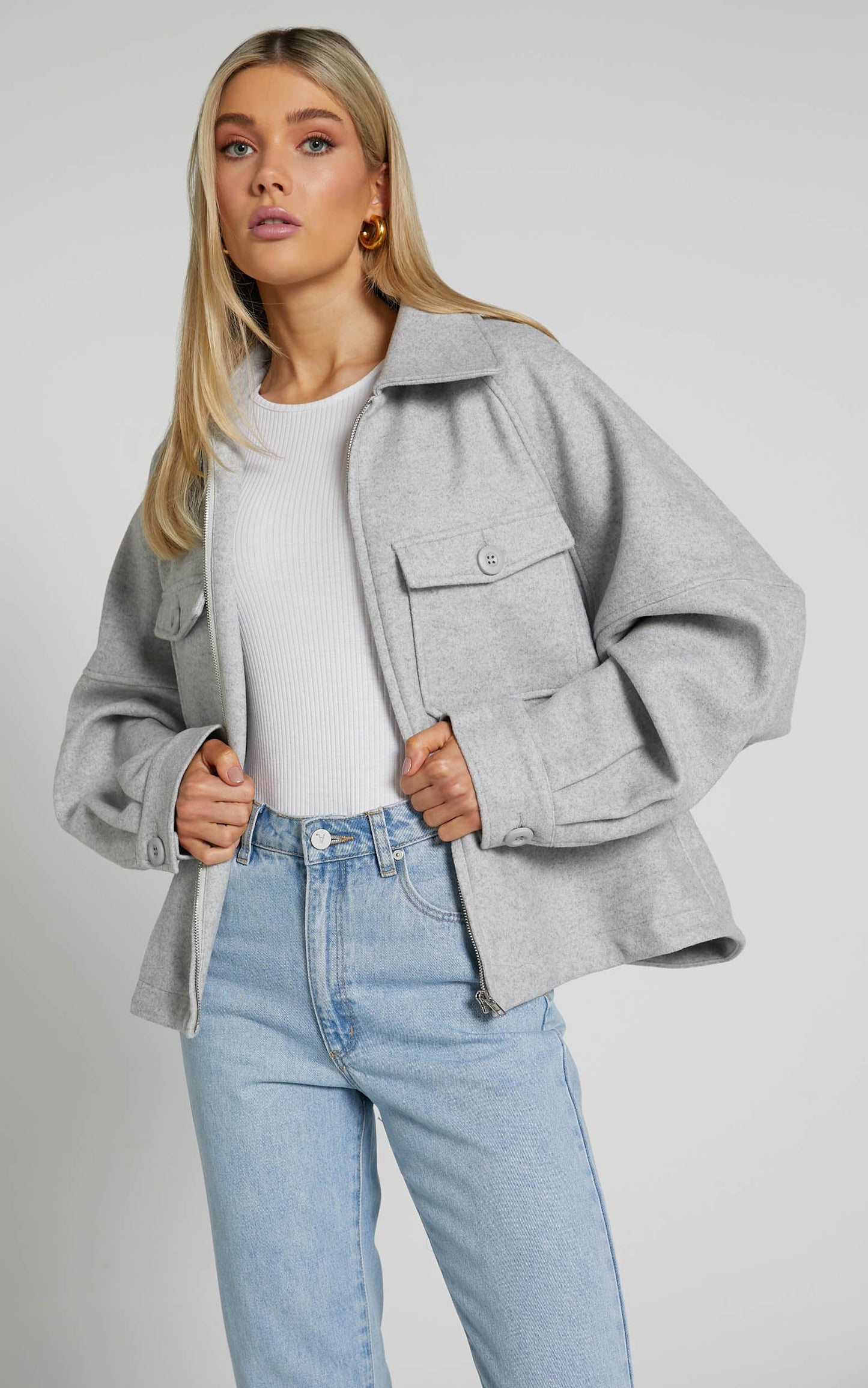 Gabriel Jacket - Oversized Patch Pocket Jacket in Snow Marle