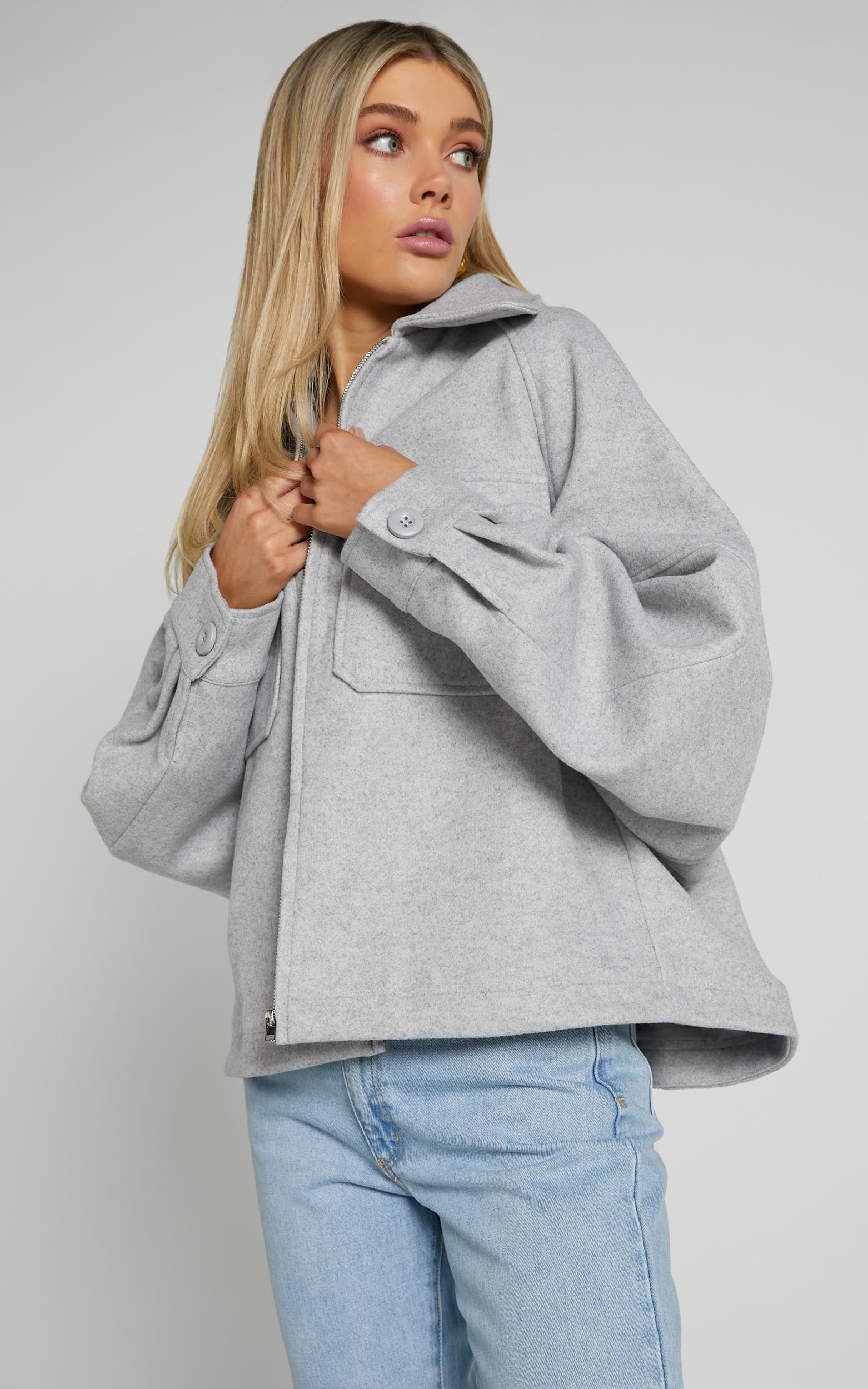 Gabriel Jacket - Oversized Patch Pocket Jacket in Snow Marle