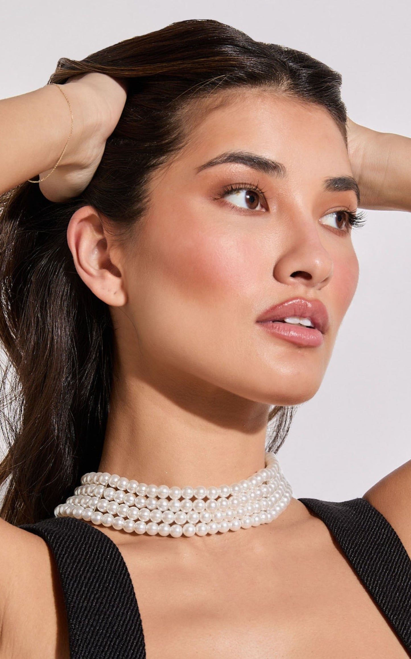Gabrielle Necklace - Layered Pearl Choker Necklace in White