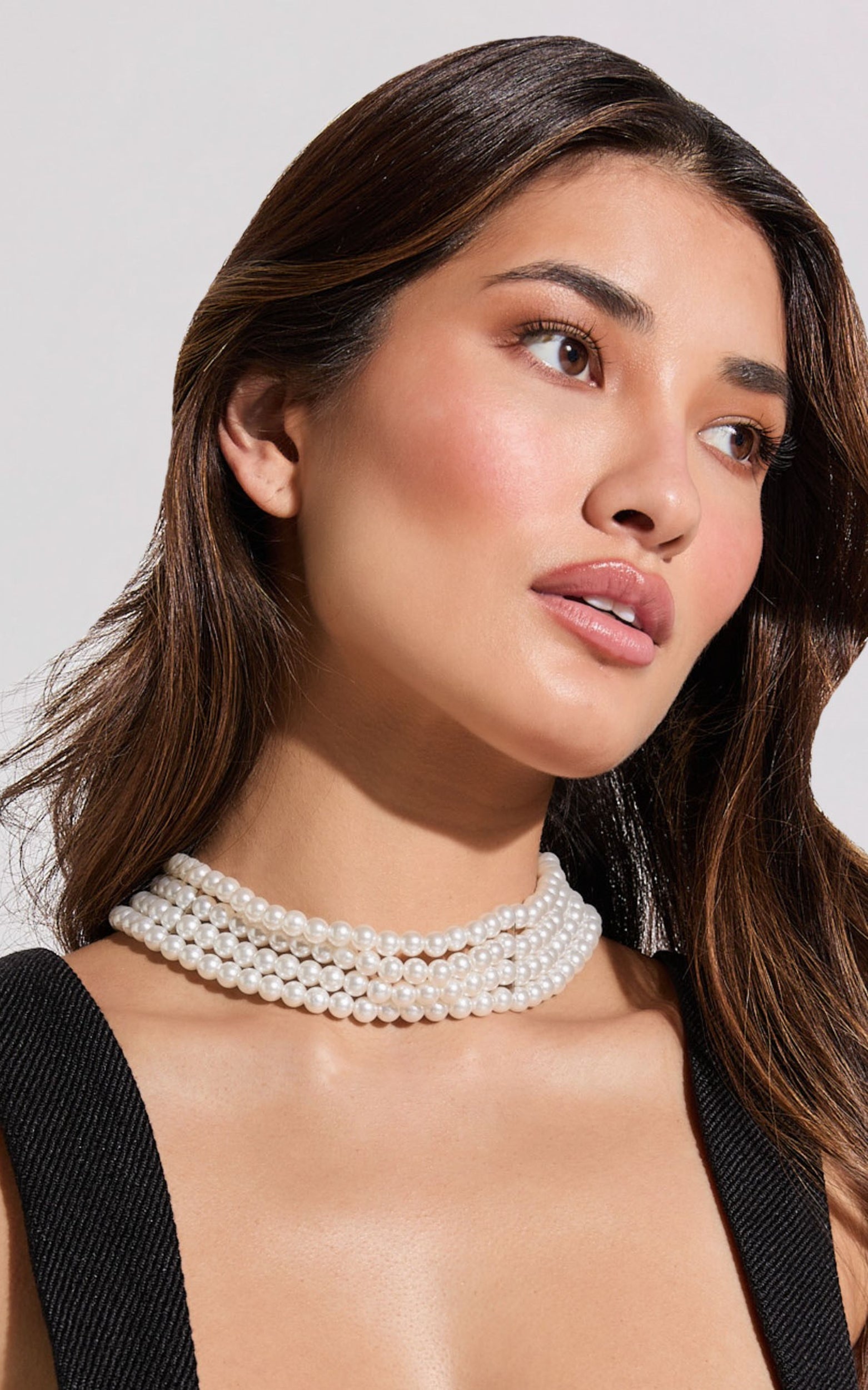 Gabrielle Necklace - Layered Pearl Choker Necklace in White