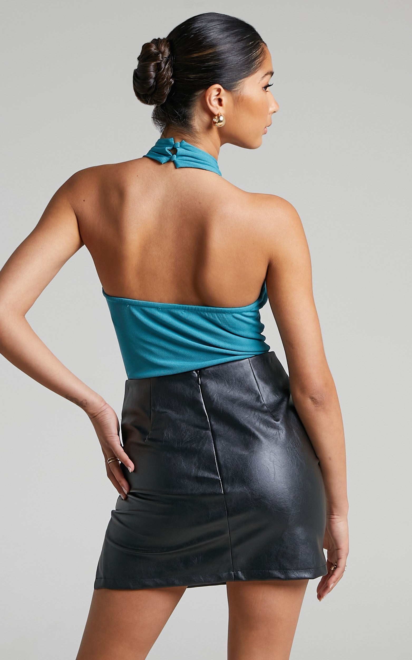 Gaia Bodysuit - Cross Halter Neck Bodysuit in Teal