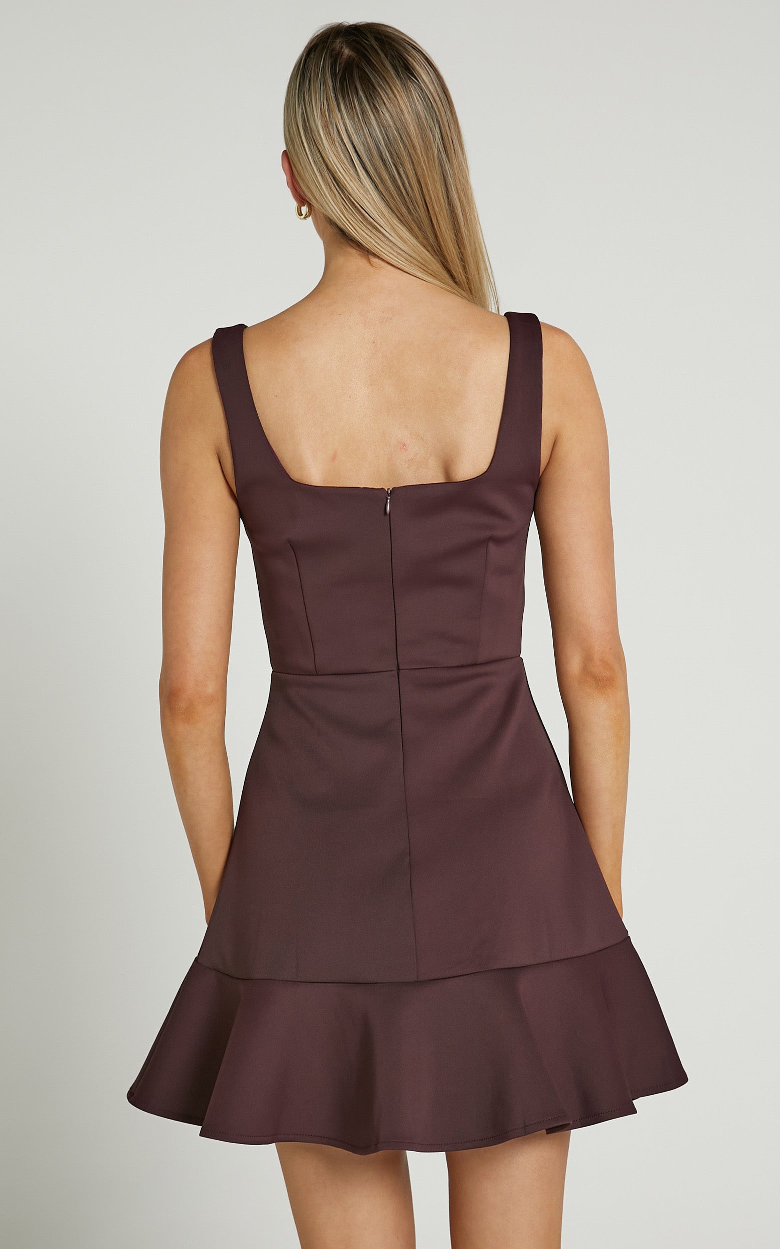 Garreth Mini Dress - Square Neck Dress in Plum