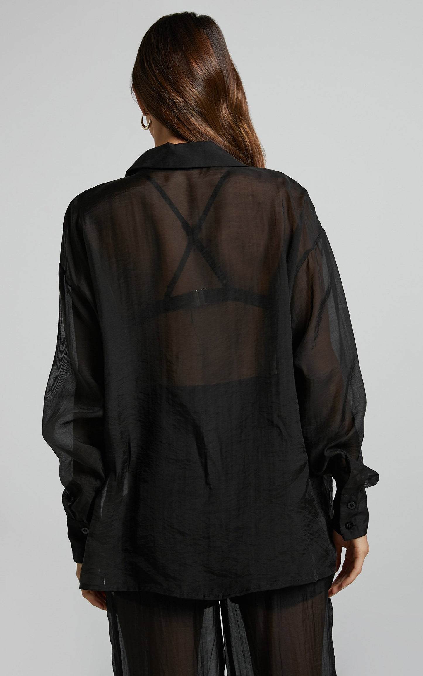 Garrick Top - Sleeve Sheer Button Up Top in Black