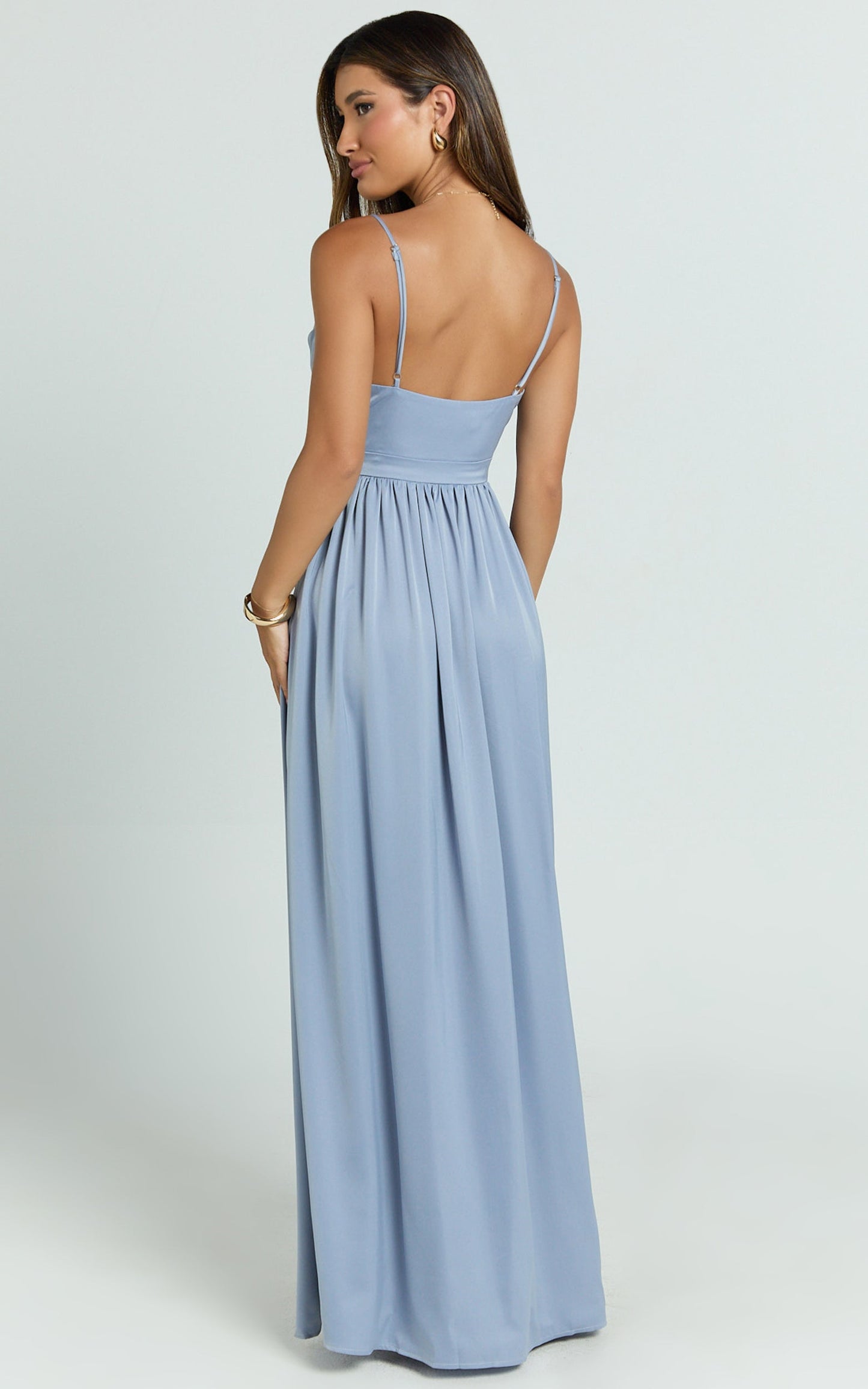 Gemalyn Maxi Dress - Cowl Neck Thigh Split Dress in Sky Blue