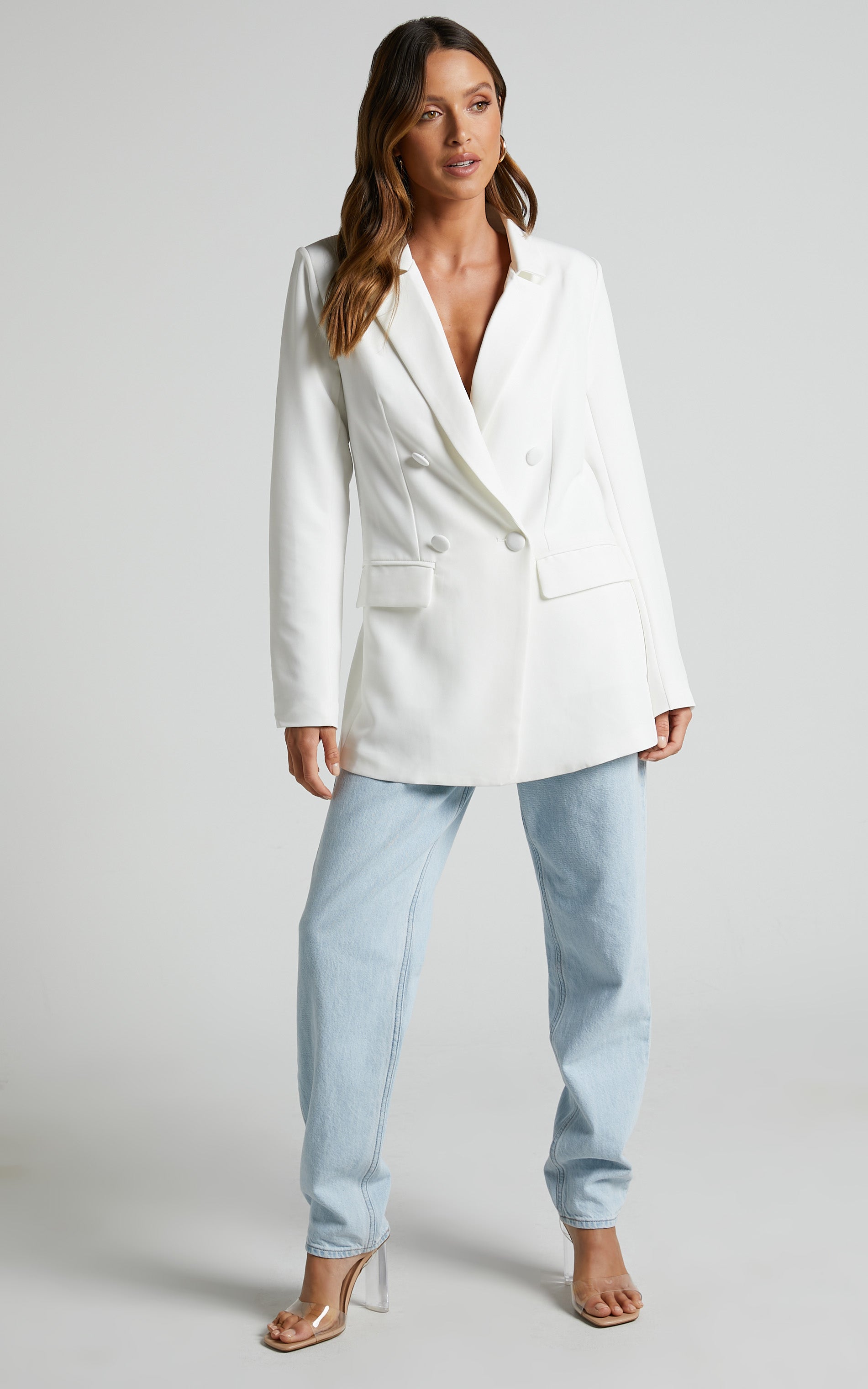 Genelyn Blazer - Double Breasted Blazer in White