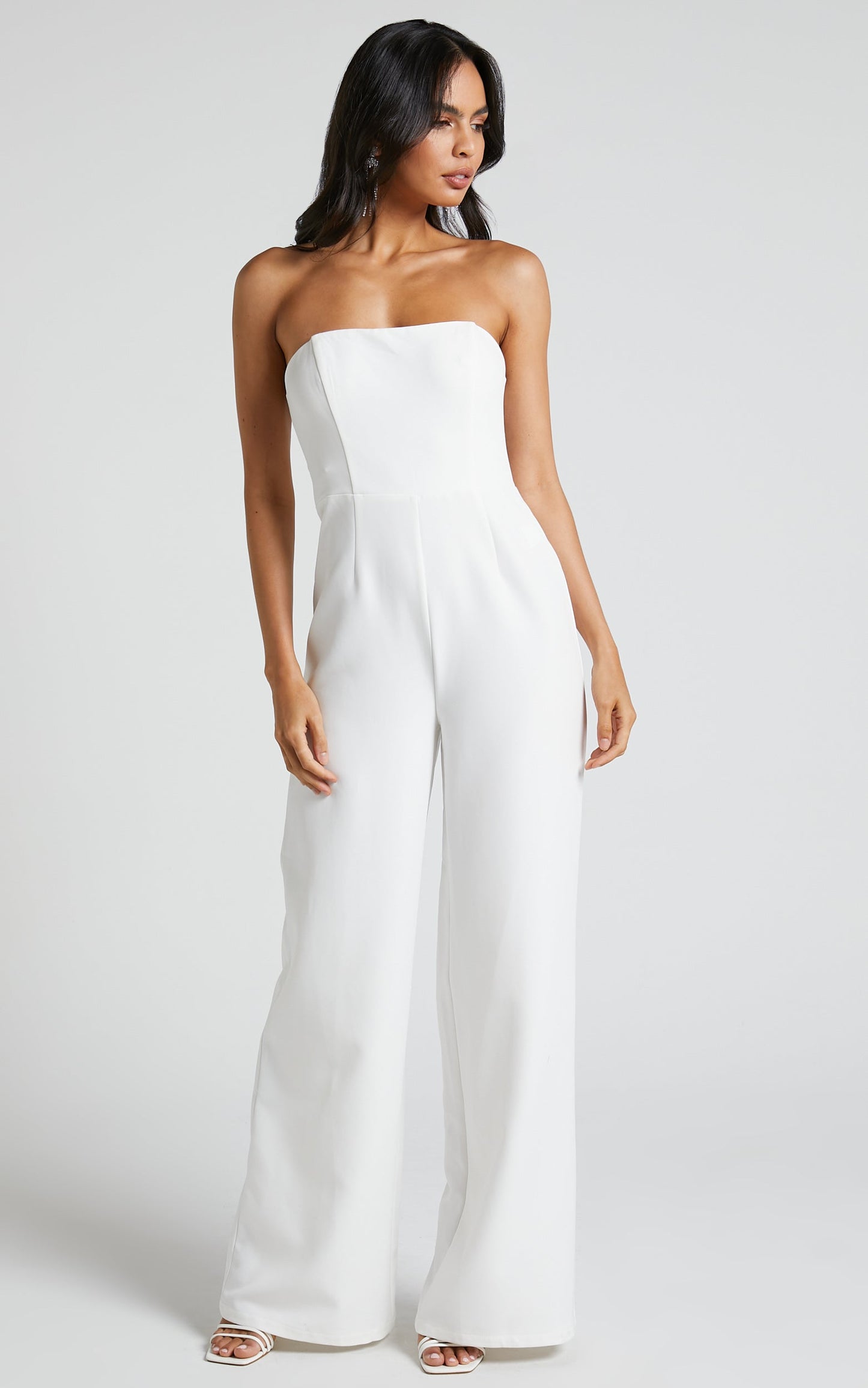 Genelyn Bridal Jumpsuit - Strapless Wide Leg Jumpsuit in White