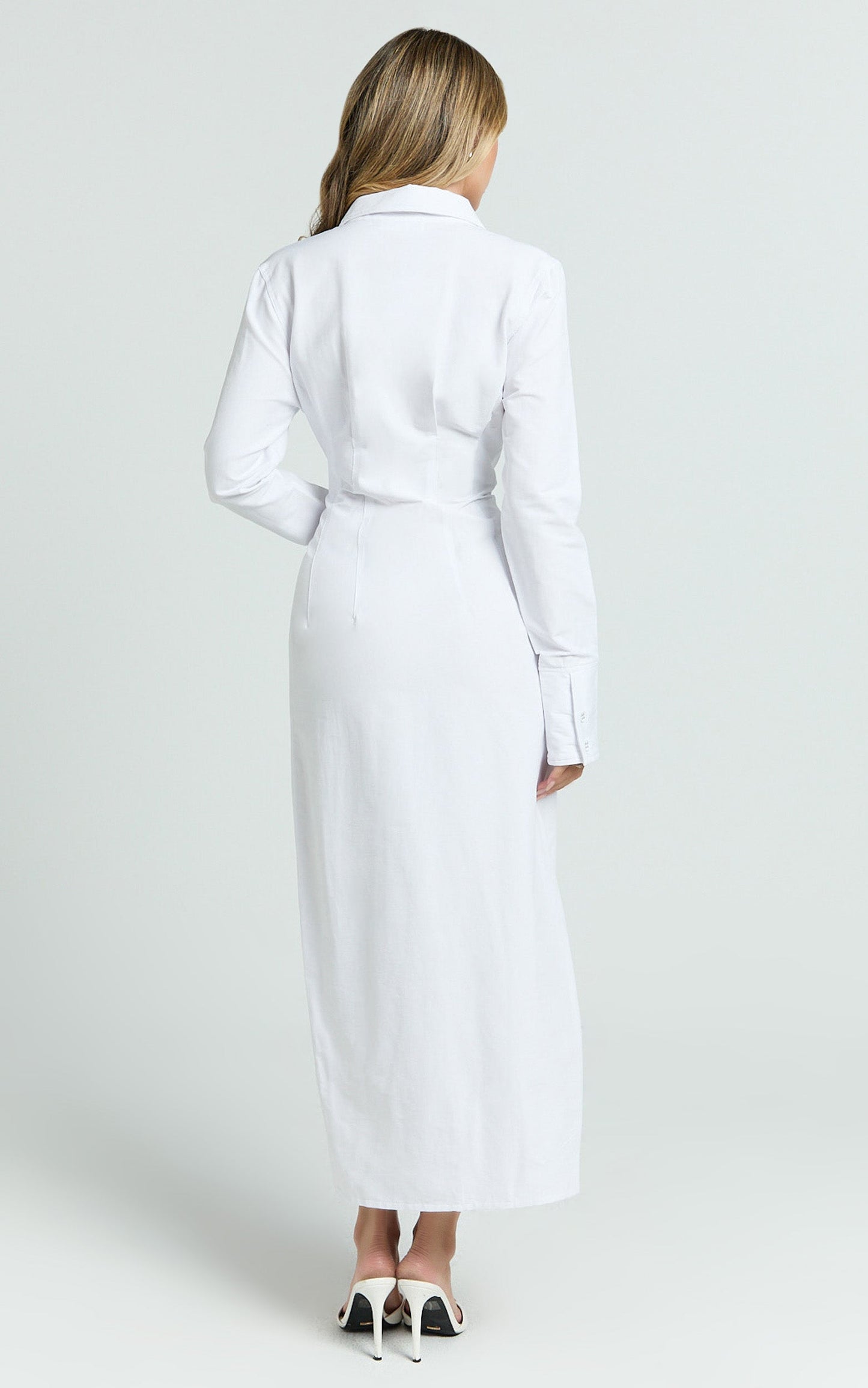 Genevieve Midi Dress - Slim Shirt Dress in White