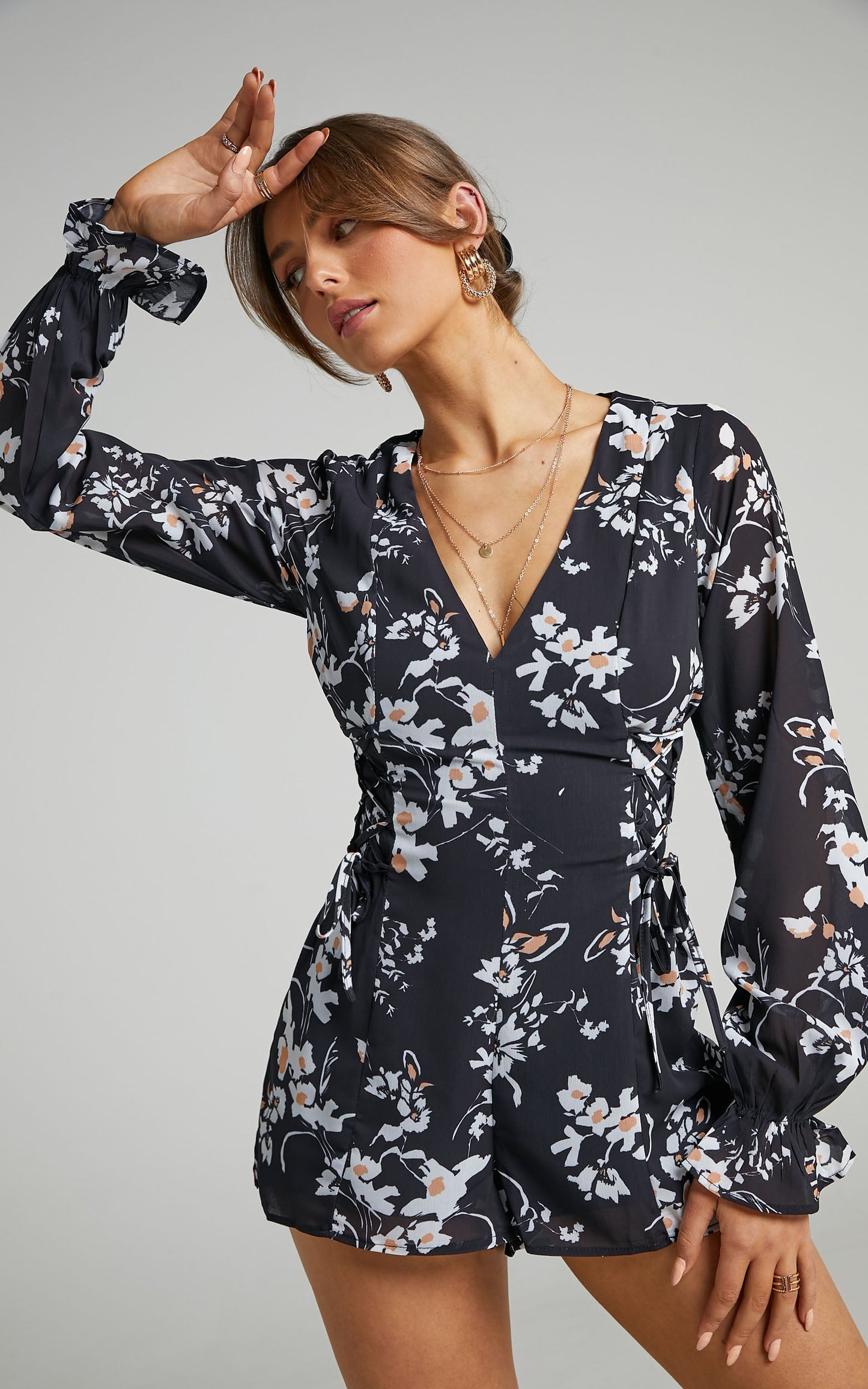 Gennie Shift Playsuit in Black Floral