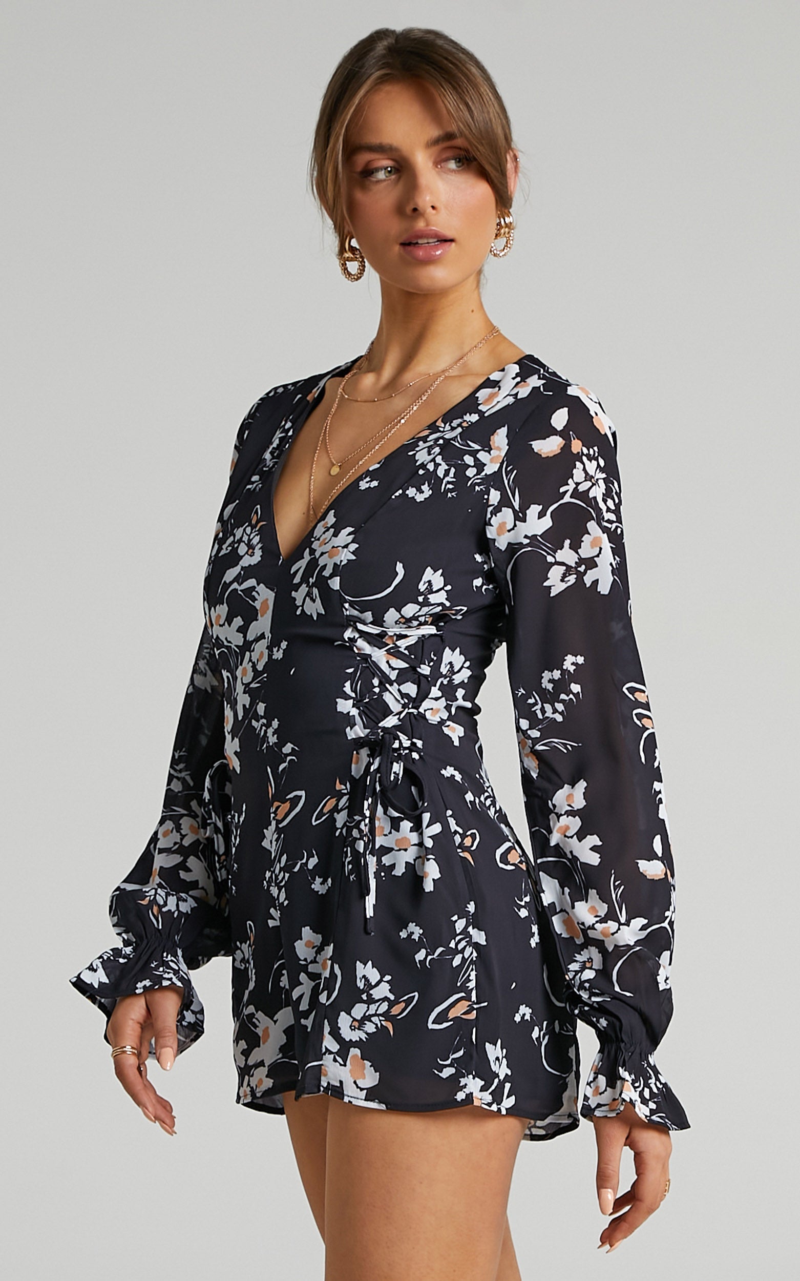 Gennie Shift Playsuit in Black Floral