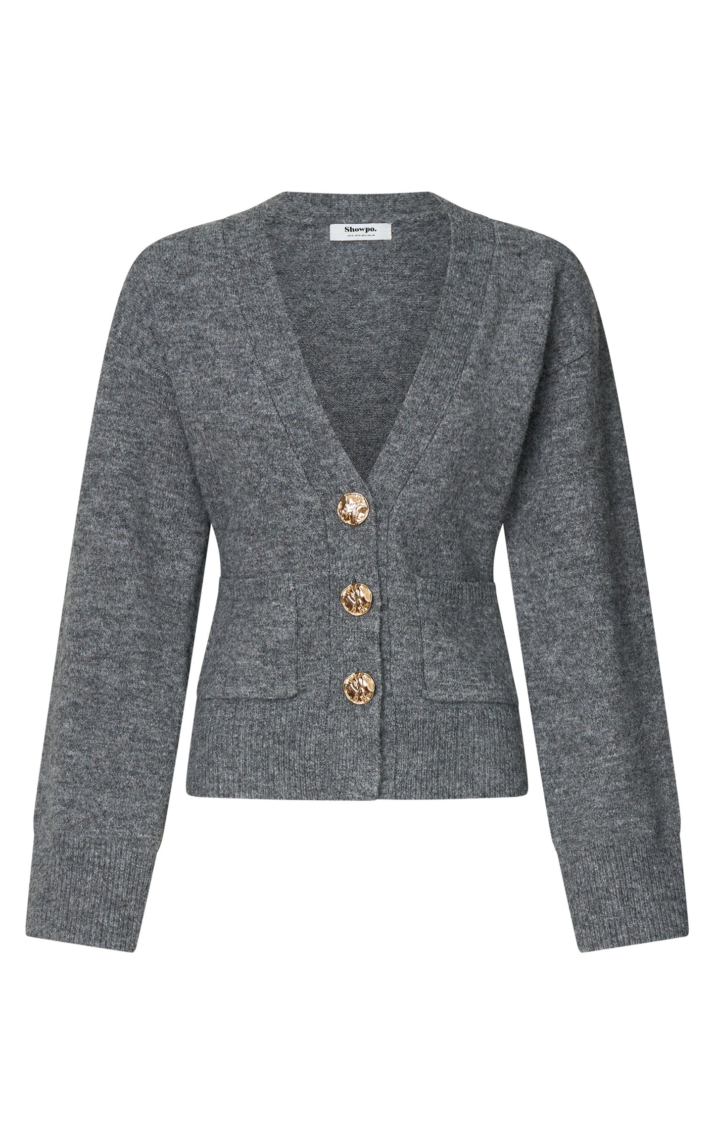 Nerissa Cardigan - V Neck Recycled Knit Contoured Cardigan in Dark Grey