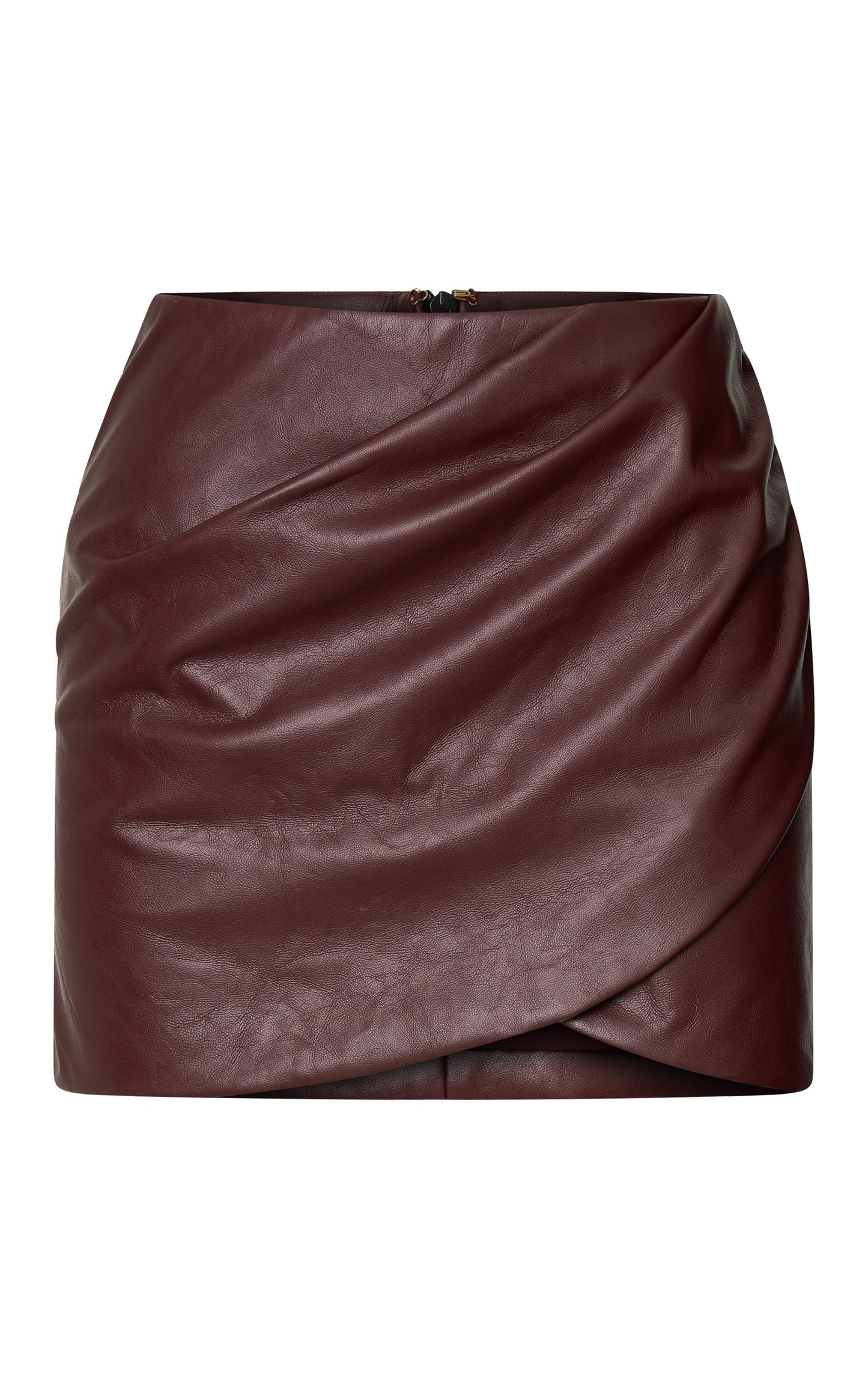 Patricia Mini Skirt - Mid Rise Fitted Patent Leather Skirt in Wine