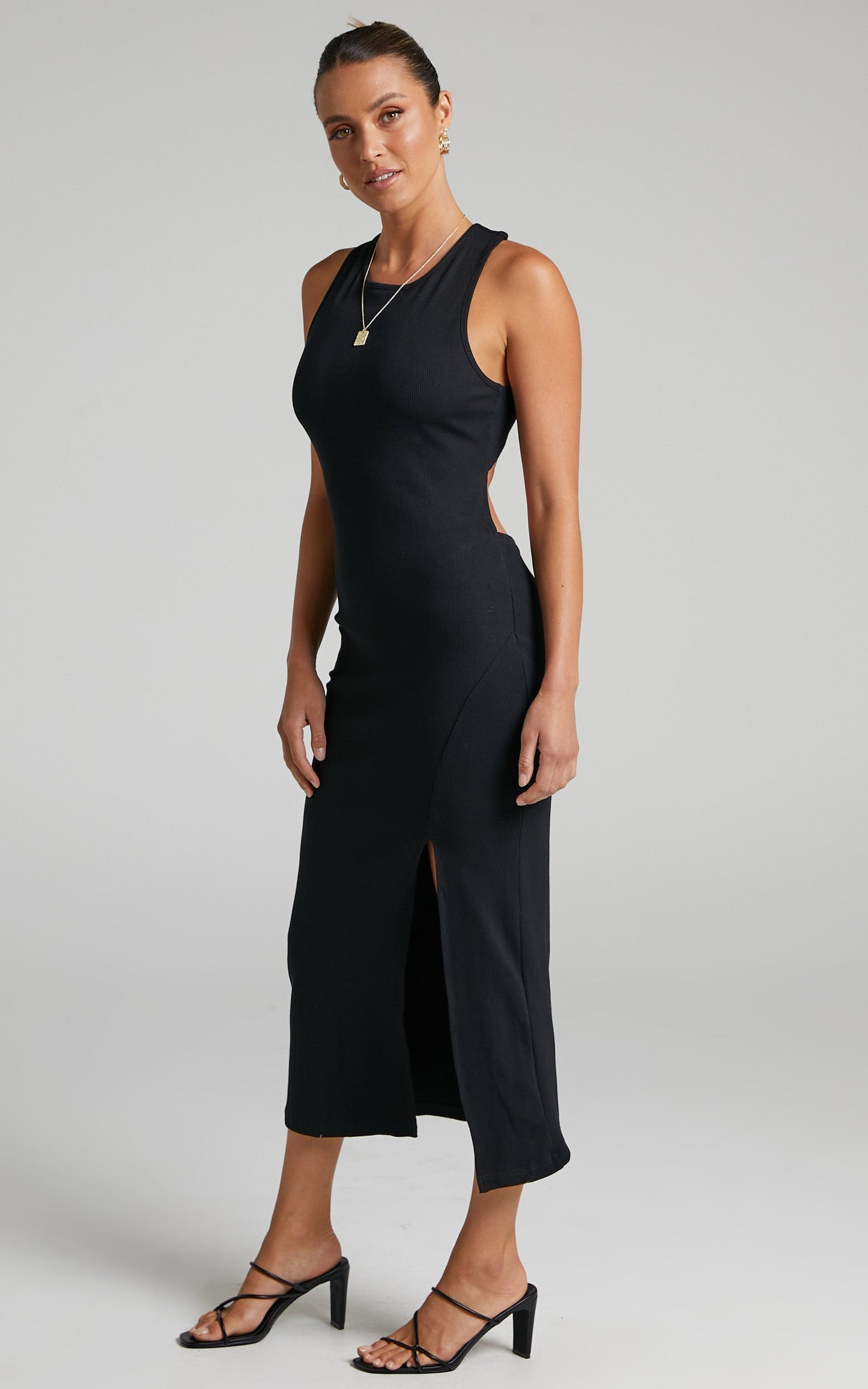 Giana Open Back Midi Dress in Black
