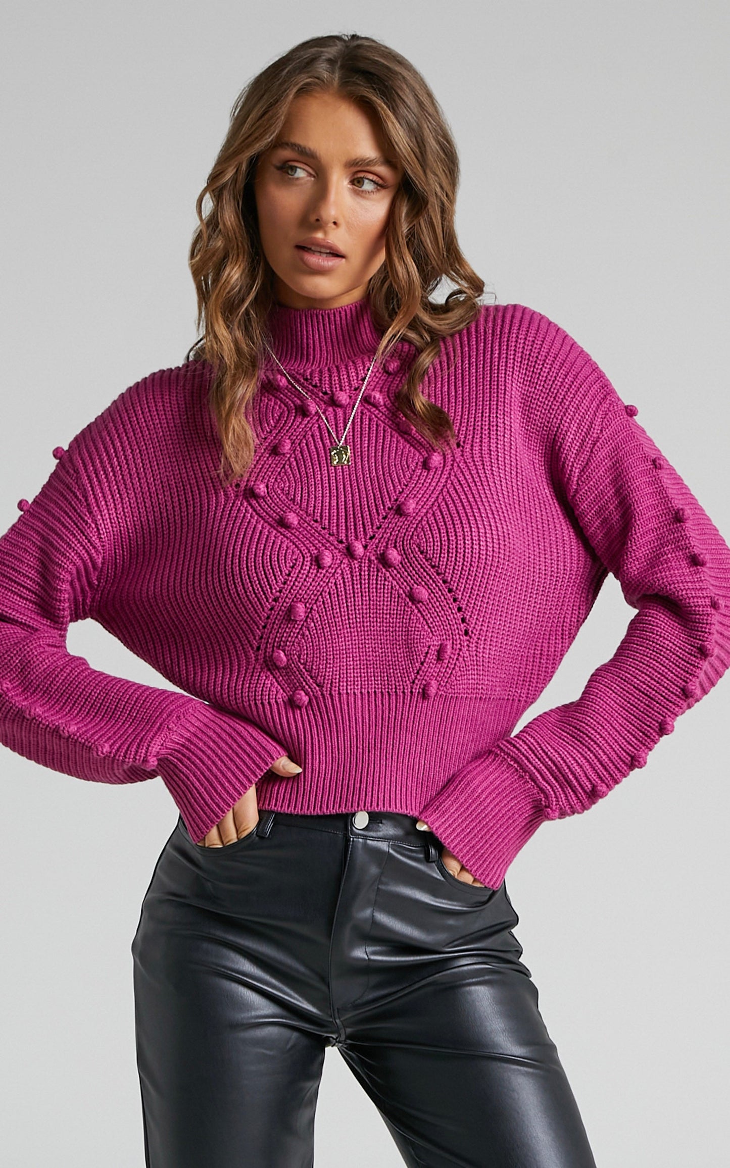Gianella Jumper - Pom Pom Detail Jumper in Hot Pink