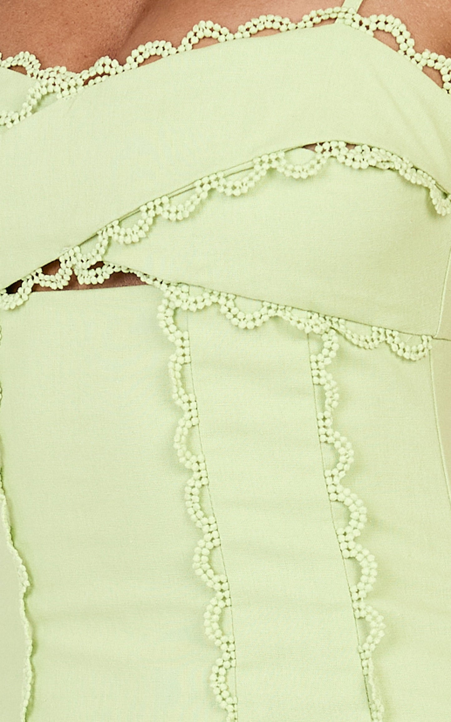 Gigi Mini Linen Blend Dress - Sweetheart Tie Back Scallop Detail Dress in Pastel Green