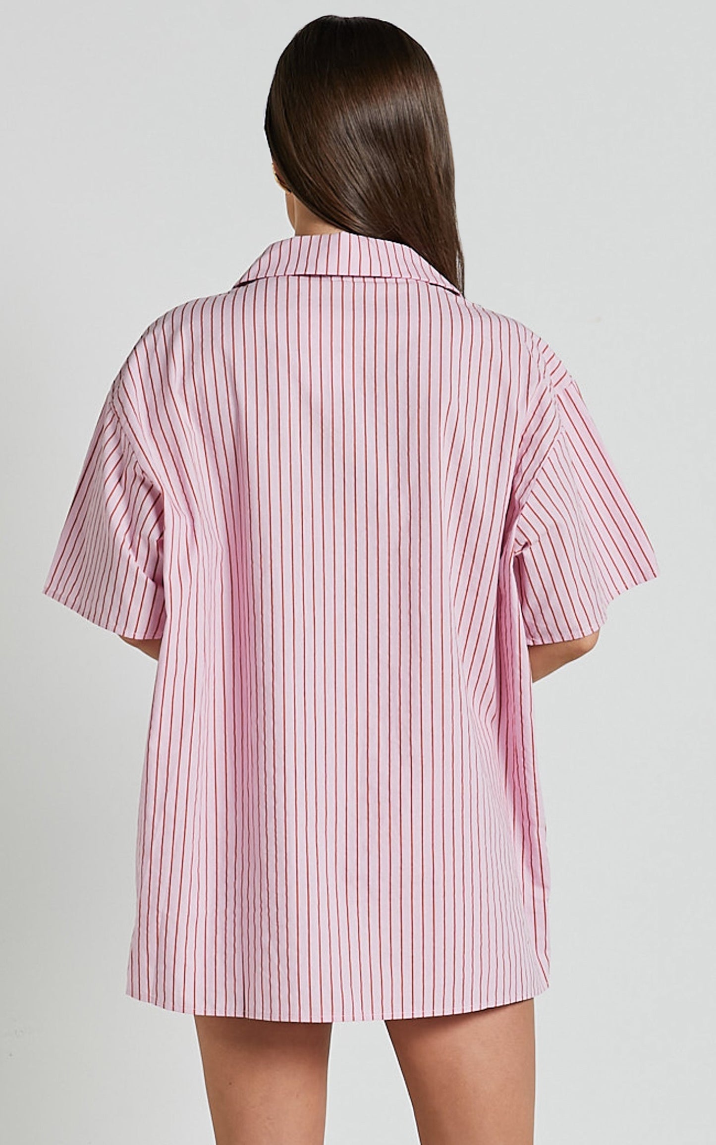 Gijon Shirt - Collared Button Through Shirt in Pink and Red Stripe