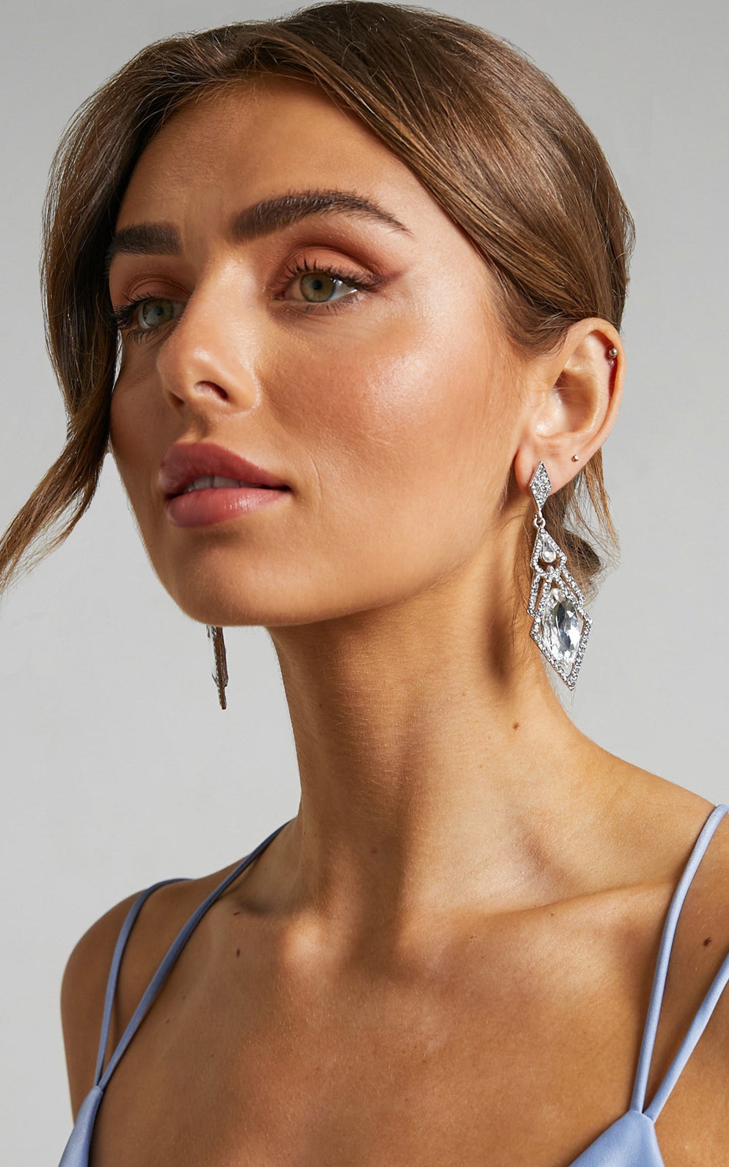 Gillian Drop Rhinestone Earrings in Silver