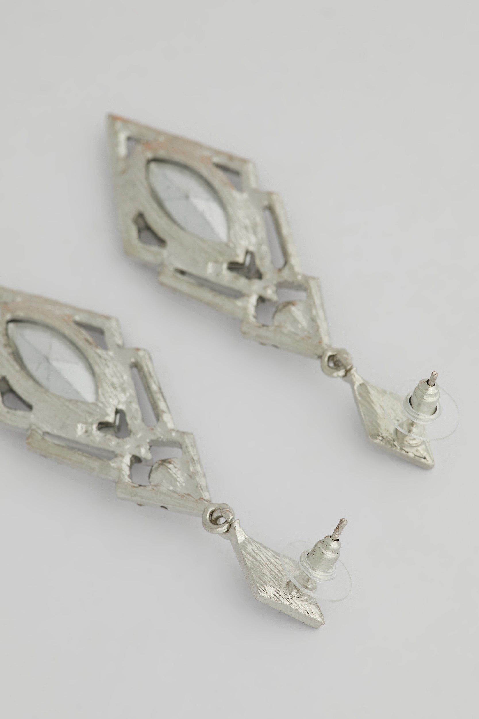 Gillian Drop Rhinestone Earrings in Silver