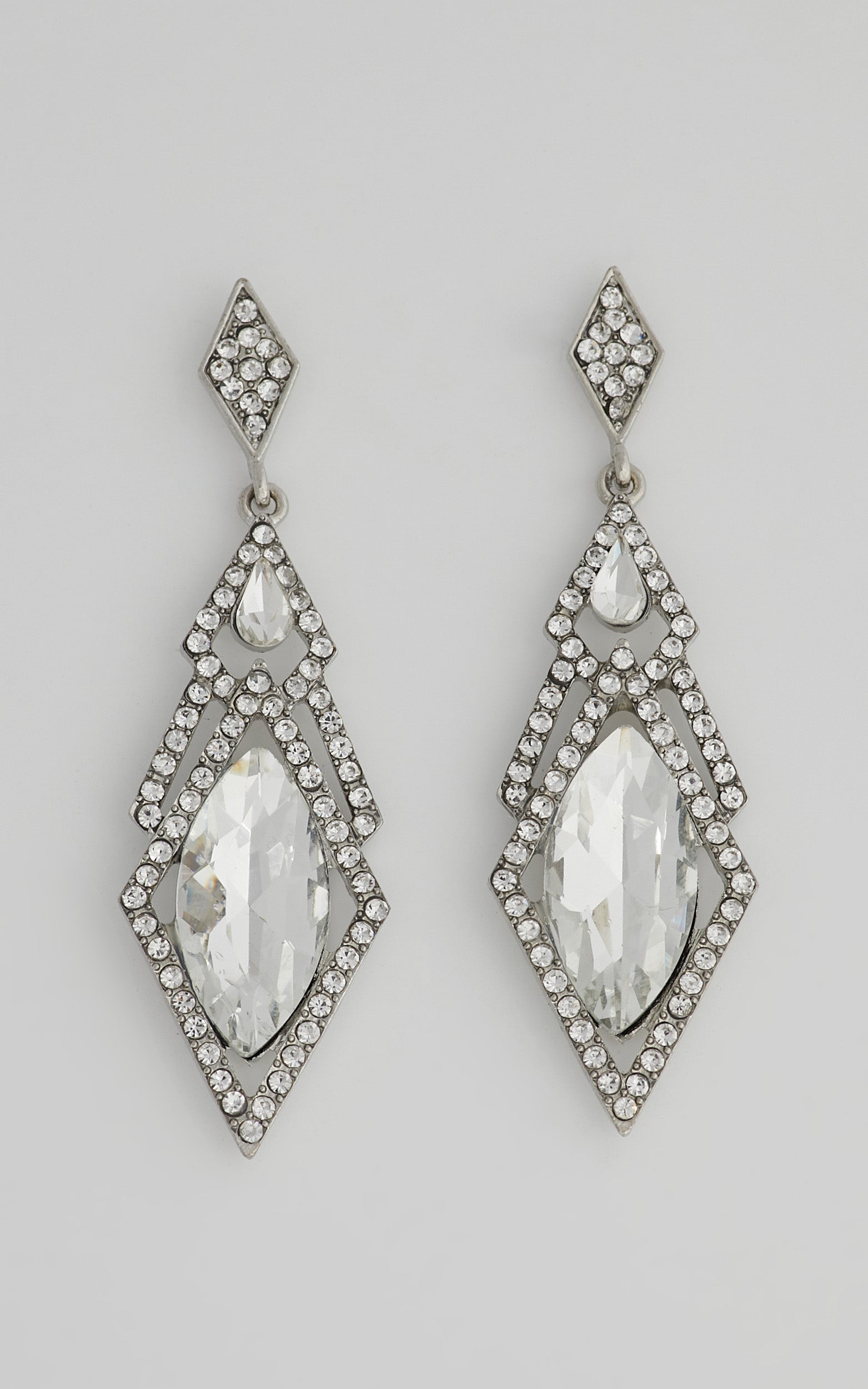 Gillian Drop Rhinestone Earrings in Silver