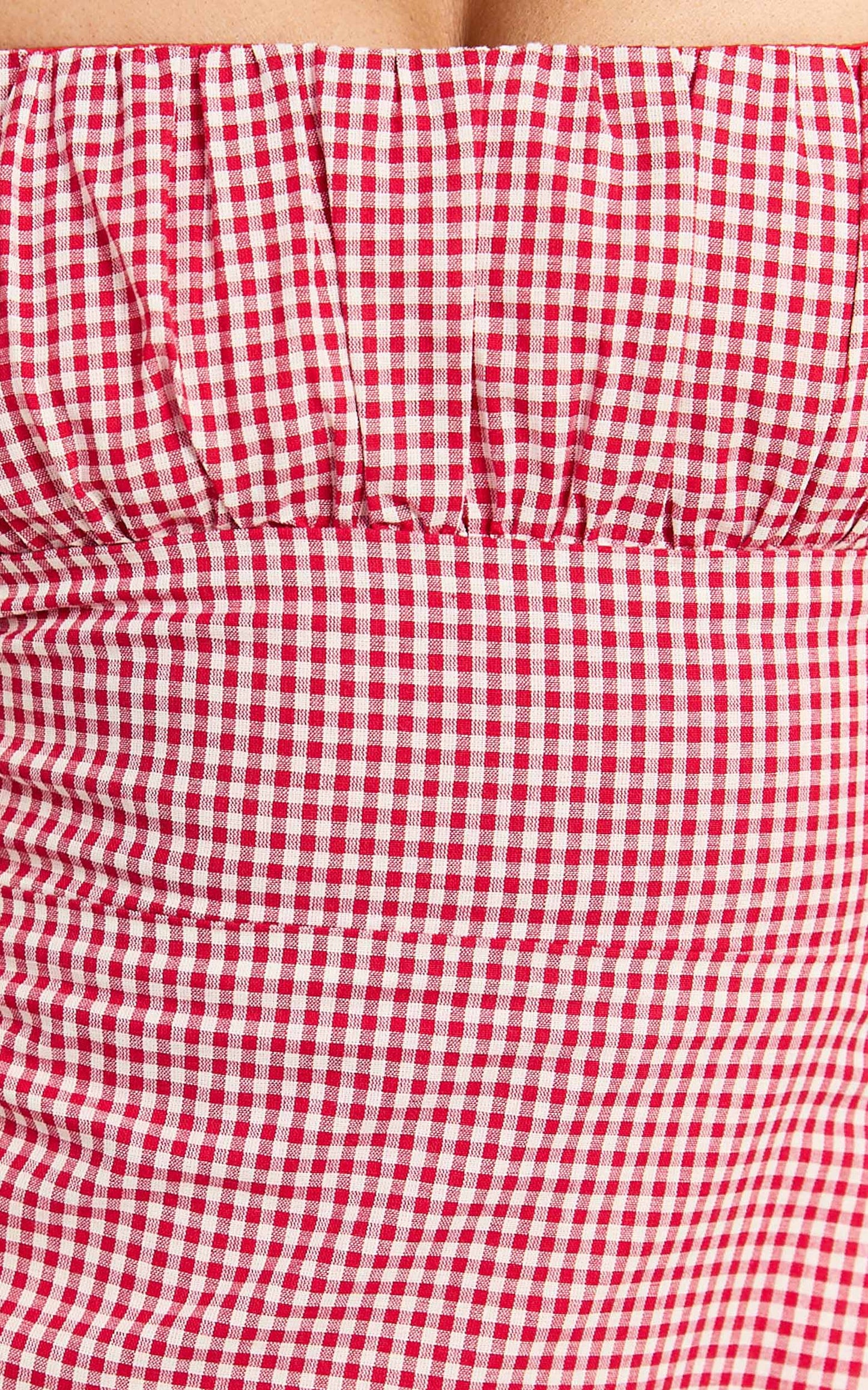 Ginny Mini Dress - Square Neck Ruched Bodice Puff Sleeve Straight Dress in Red Gingham
