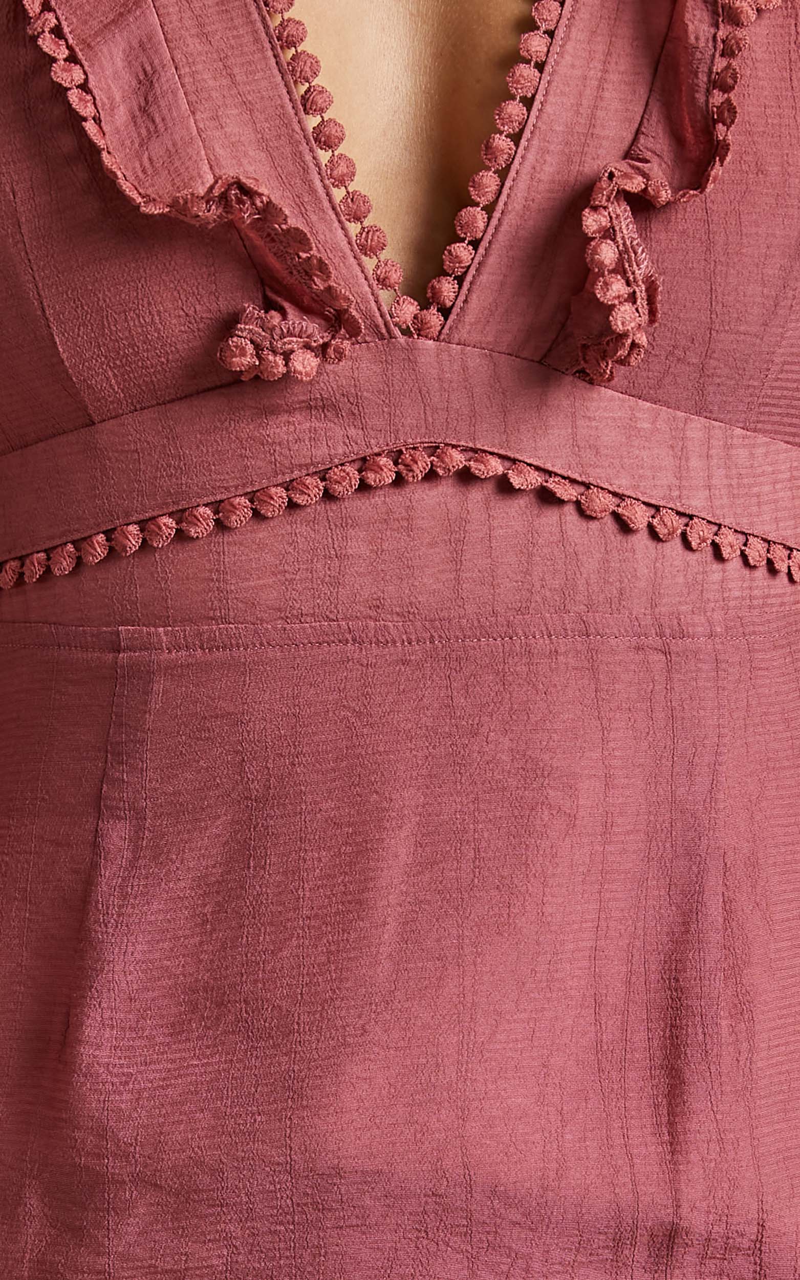 Glamorous Long Sleeve Mini Dress with Trims in Dusty Rose
