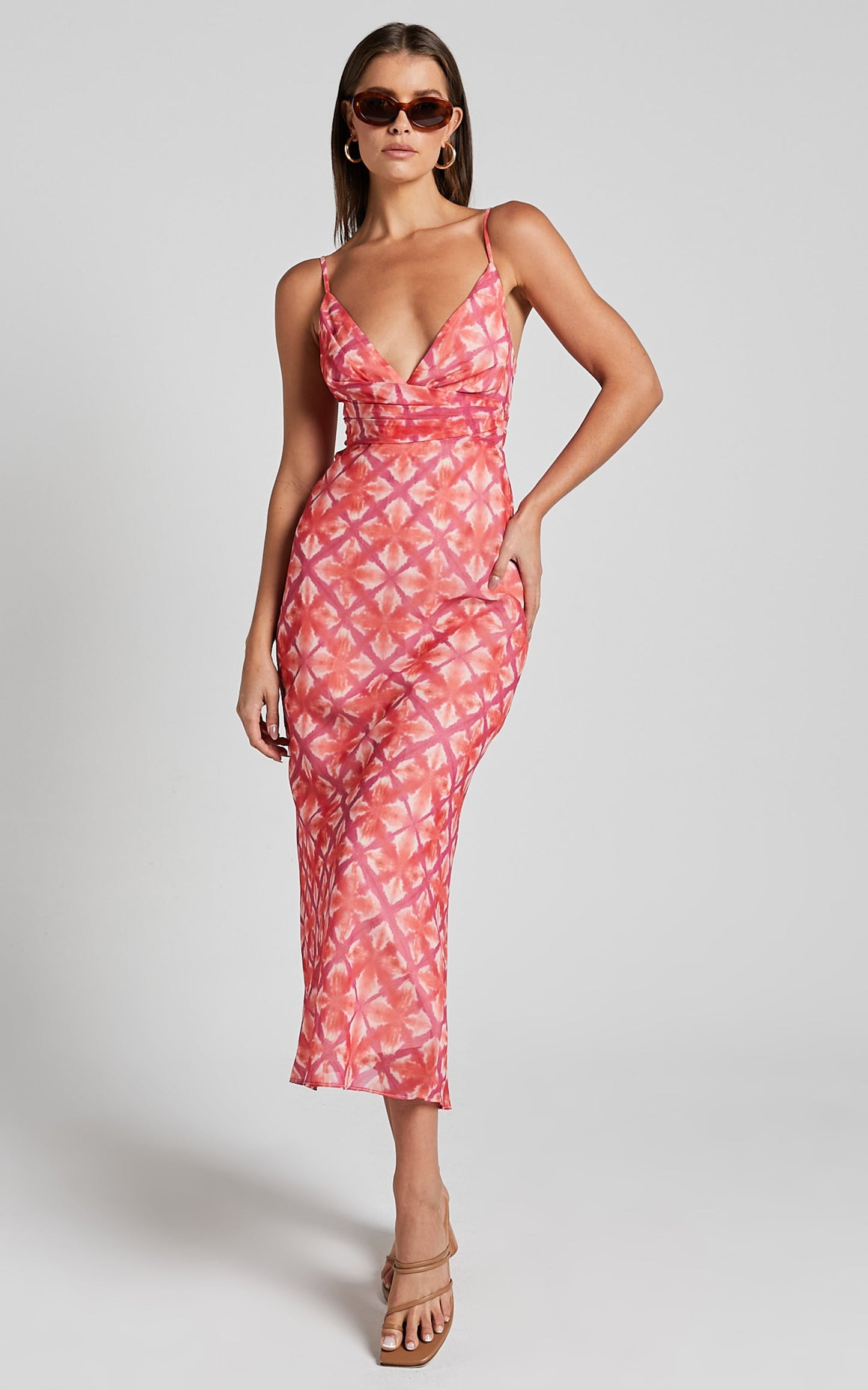 Glorimae Midi Dress - V Neck Aline Dress in Pink Floral Print