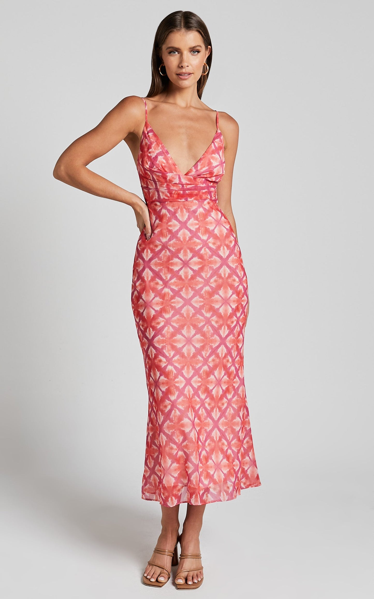 Glorimae Midi Dress - V Neck Aline Dress in Pink Floral Print