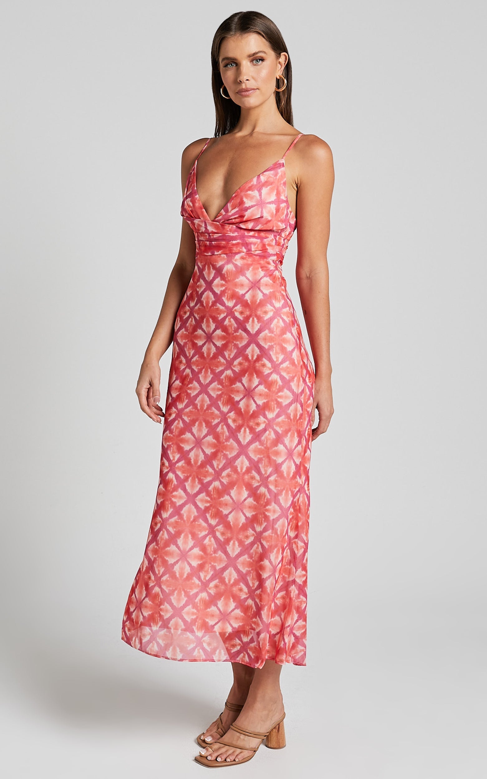 Glorimae Midi Dress - V Neck Aline Dress in Pink Floral Print