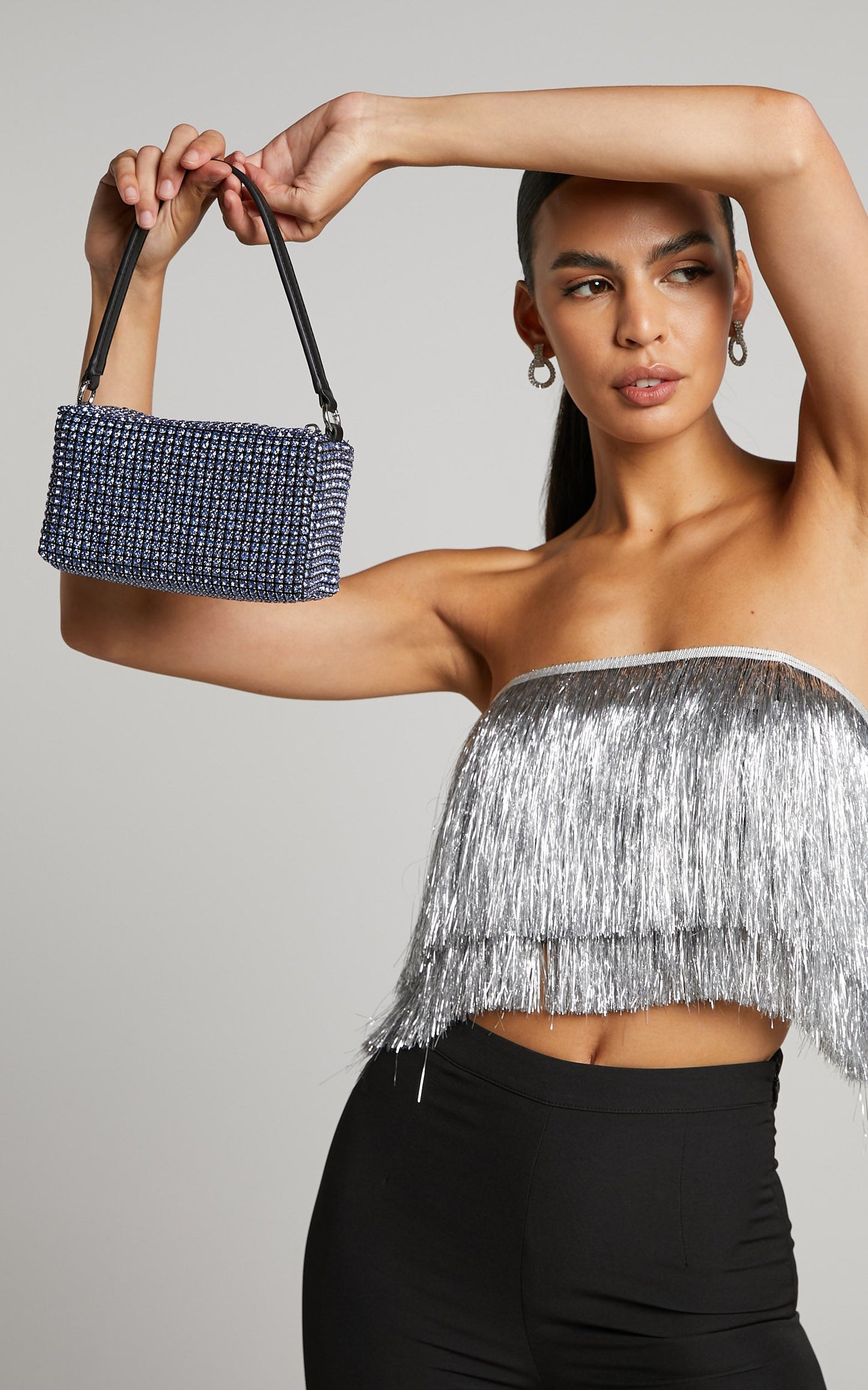 Gloriza Bag - Diamante Rectangular Mini Top Handle Bag in Dark Blue