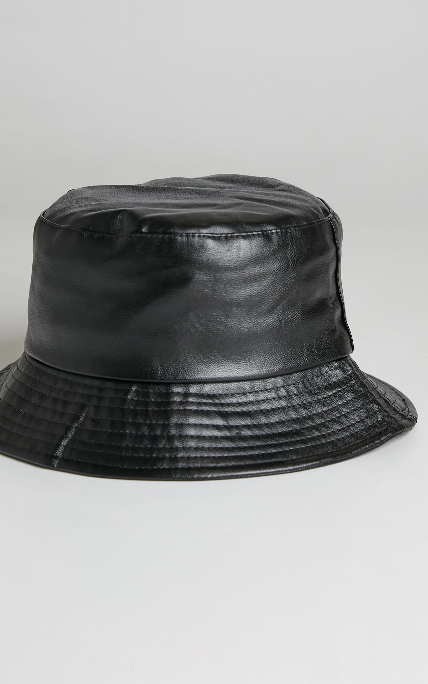 Grace Faux Leather Bucket Hat in Black