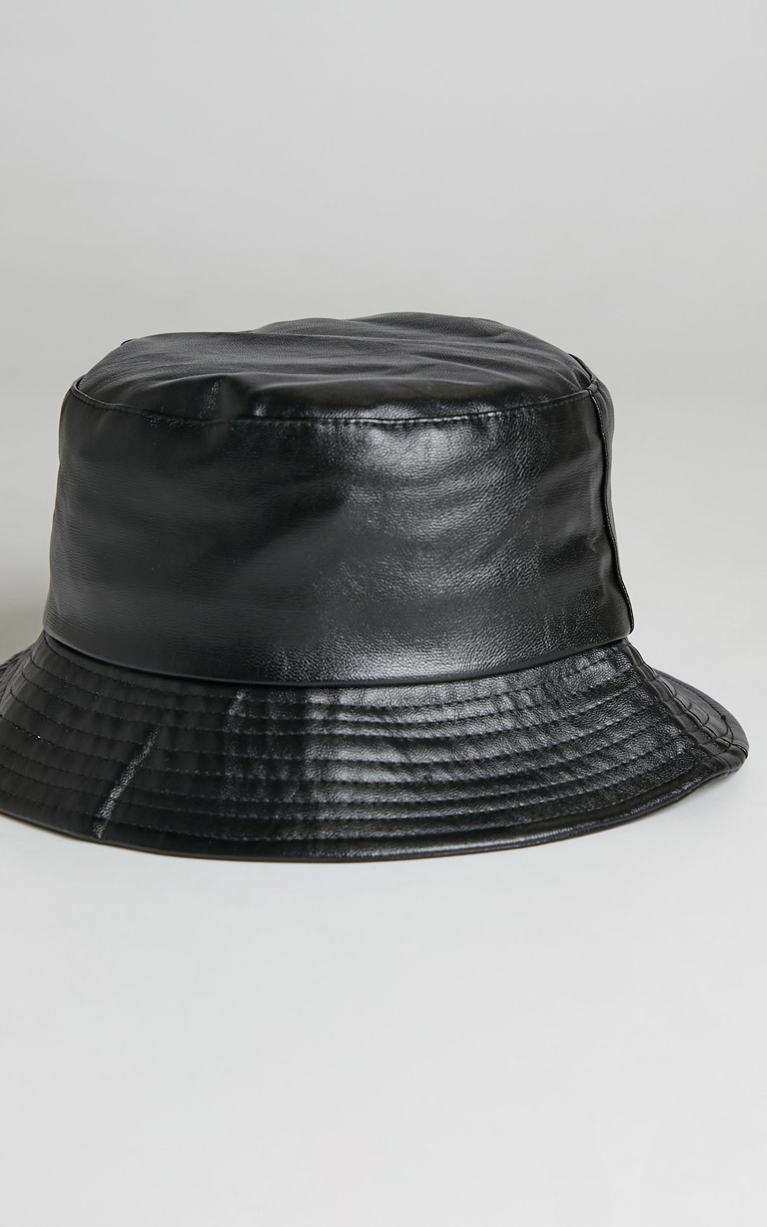 Grace Faux Leather Bucket Hat in Black