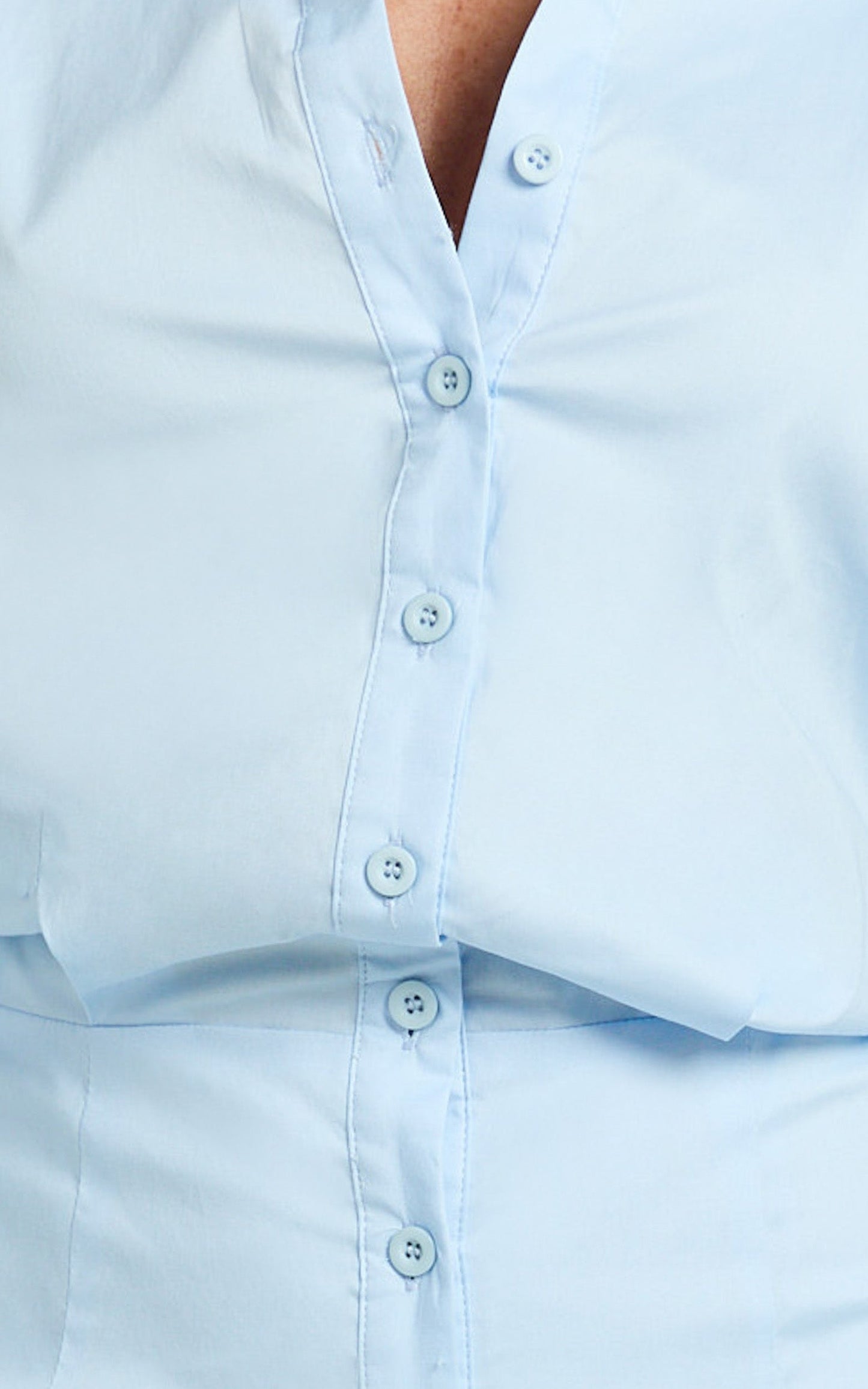 Gretel Mini Dress - Collared Button Front Relaxed Shirt Fitted Skirt Dress in Pale Blue
