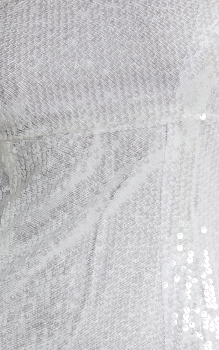 Gween Midi Dress - Clear Sequin Sheer Dress in White