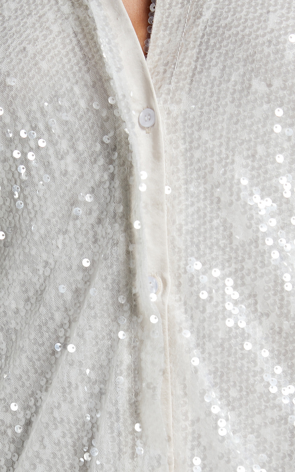 Gween Mini Dress - Satin Detail Sequin Shirt Dress in White