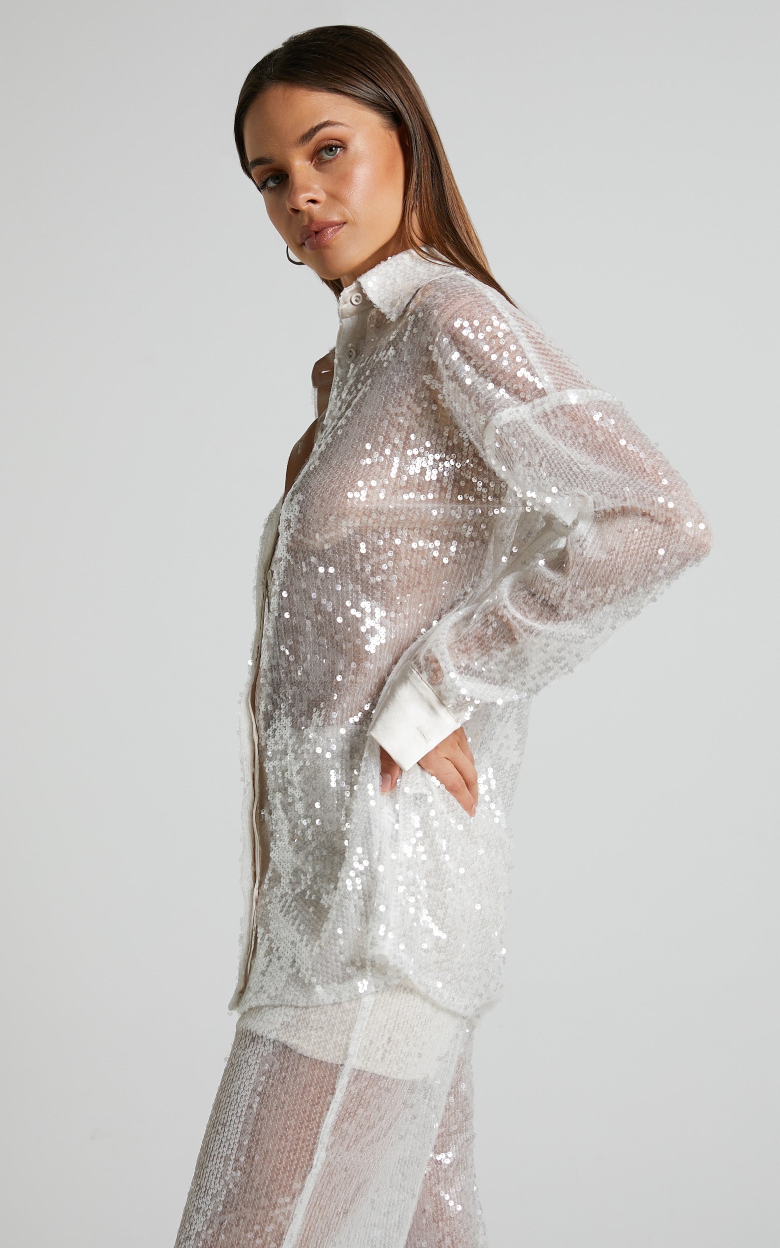 Gween Shirt - Sheer Sequin Shirt in White