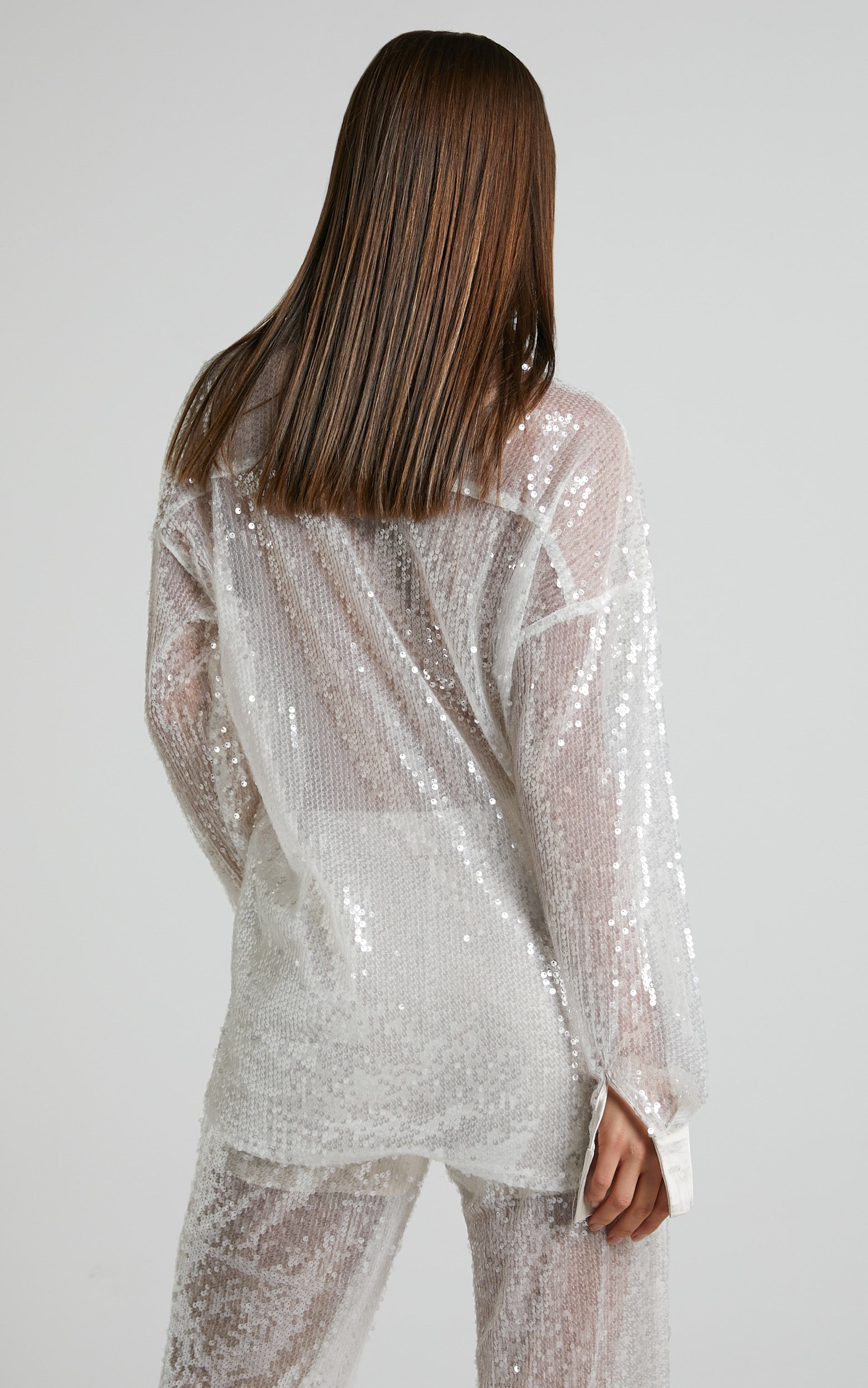 Gween Shirt - Sheer Sequin Shirt in White