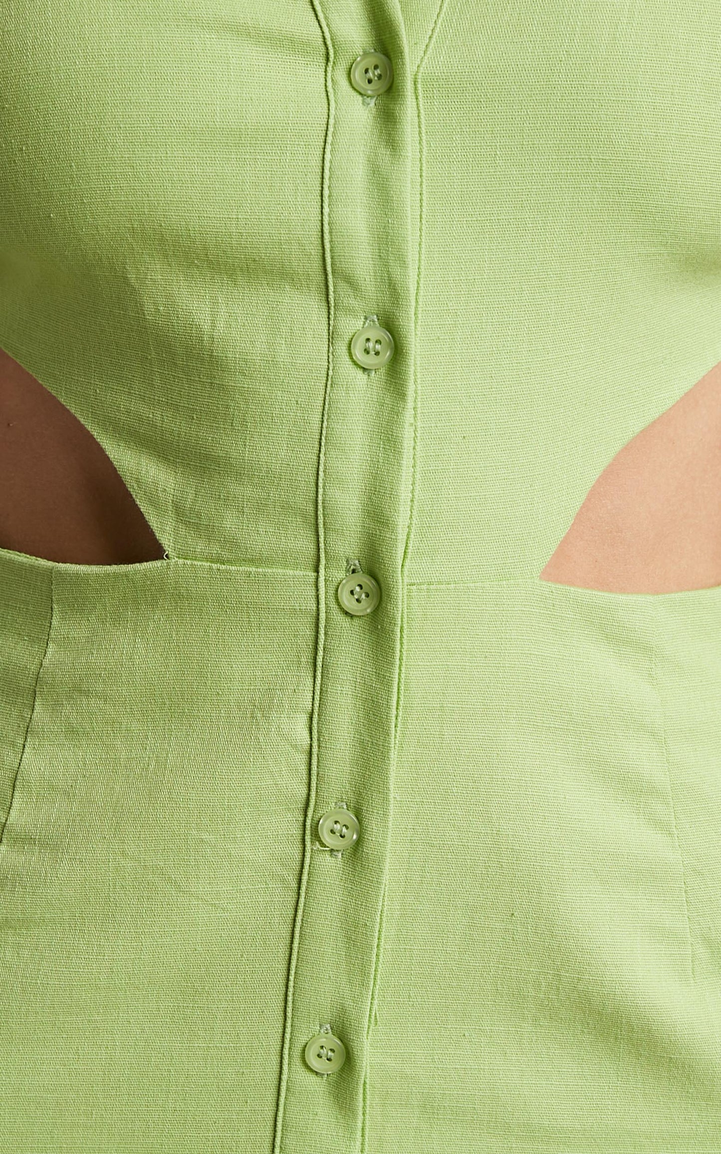 Hannie Mini Dress - Collared Button Through Cut Out Shirt Dress in Green