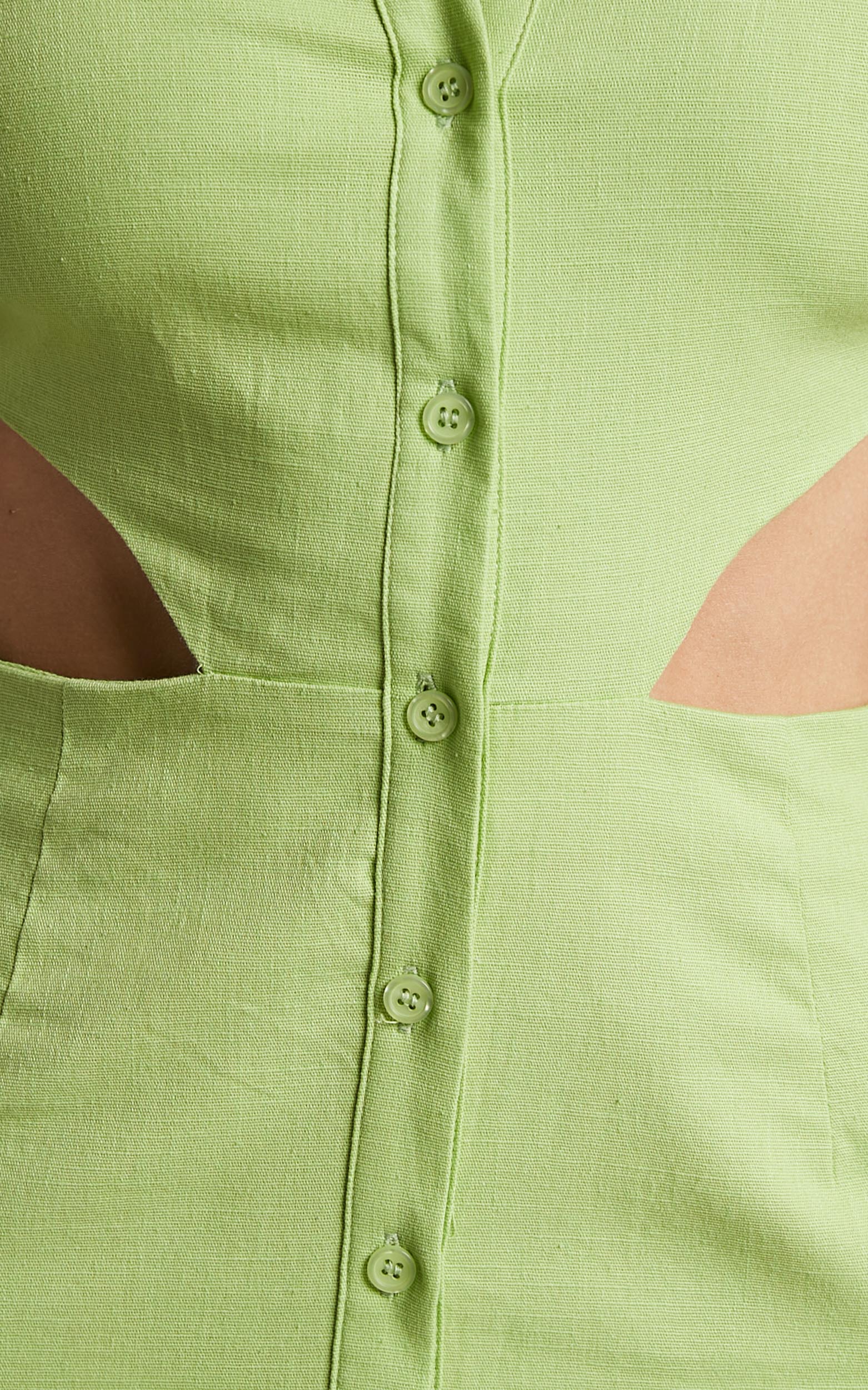 Hannie Mini Dress - Collared Button Through Cut Out Shirt Dress in Green