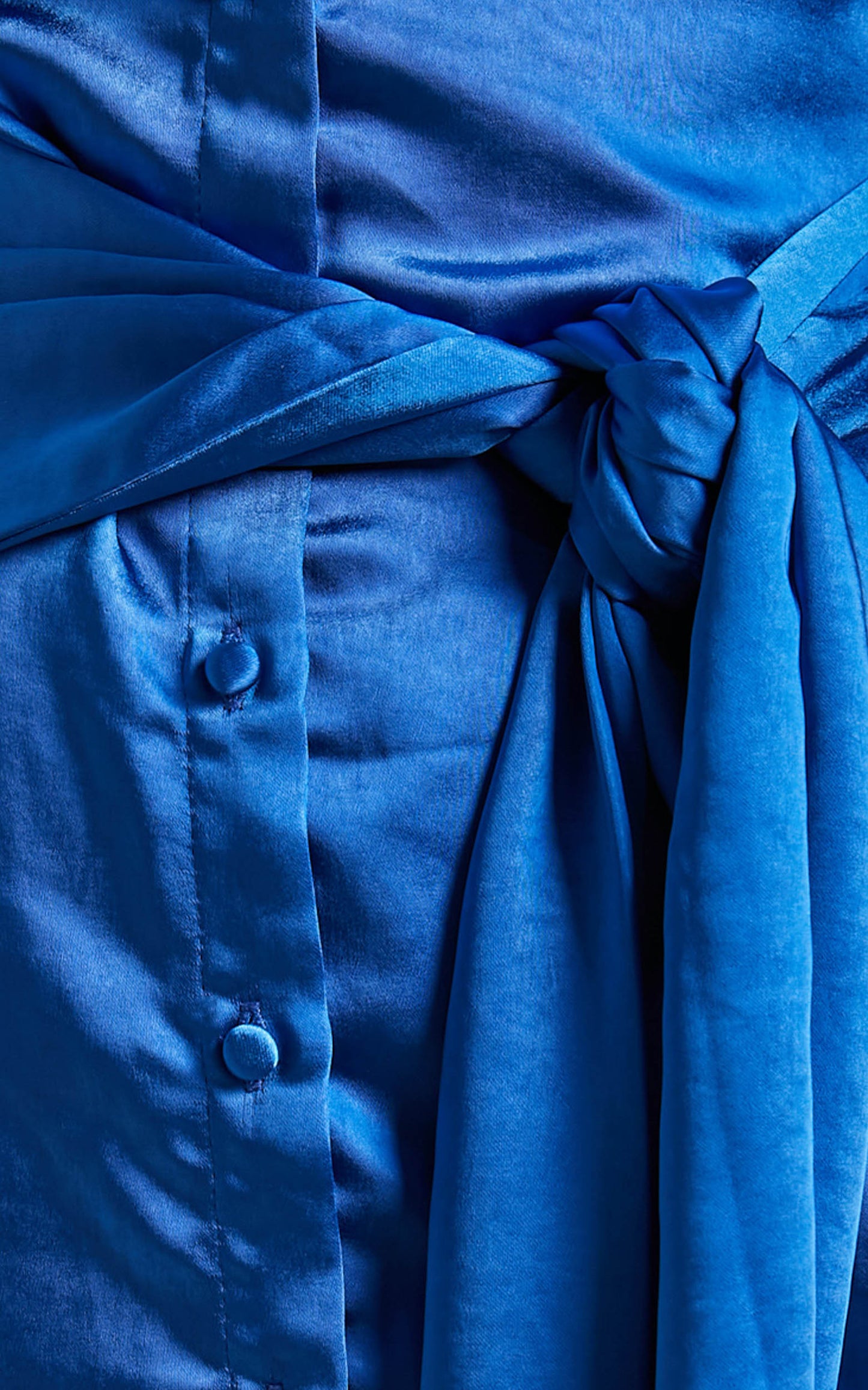 Hadid Mini Dress - Button Down Waist Tie Shirt Dress in Electric Blue