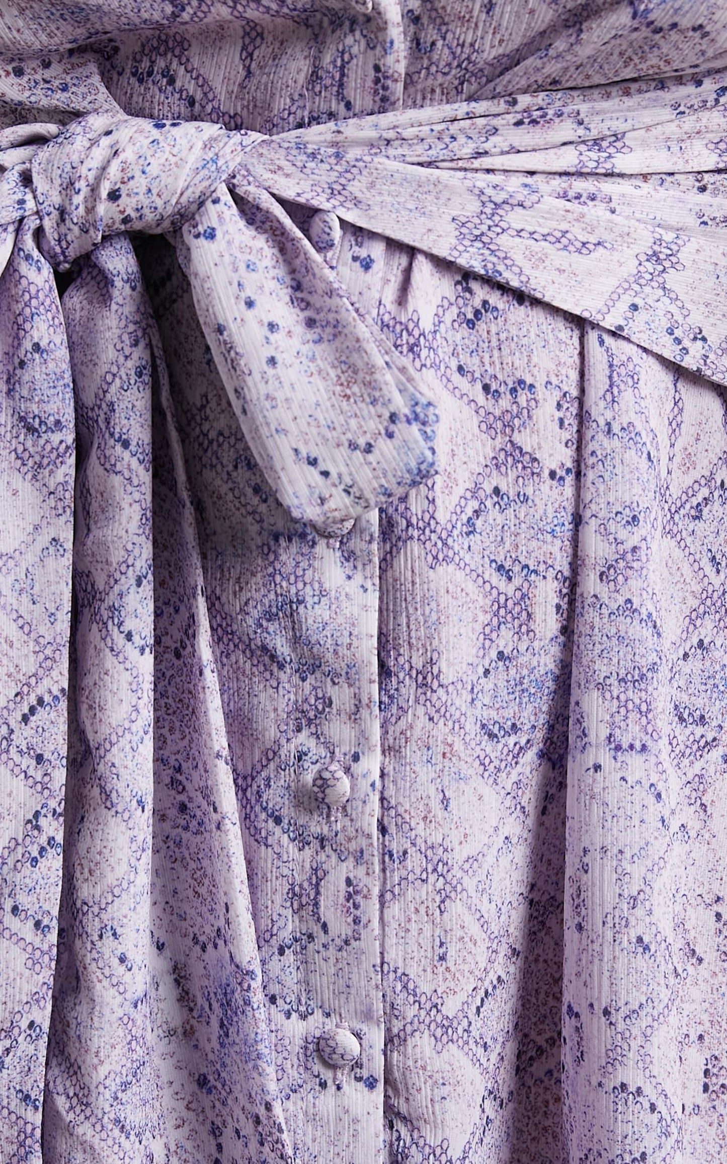 Hadid Mini Dress - Button Down Waist Tie Shirt Dress in Lilac Snake Print