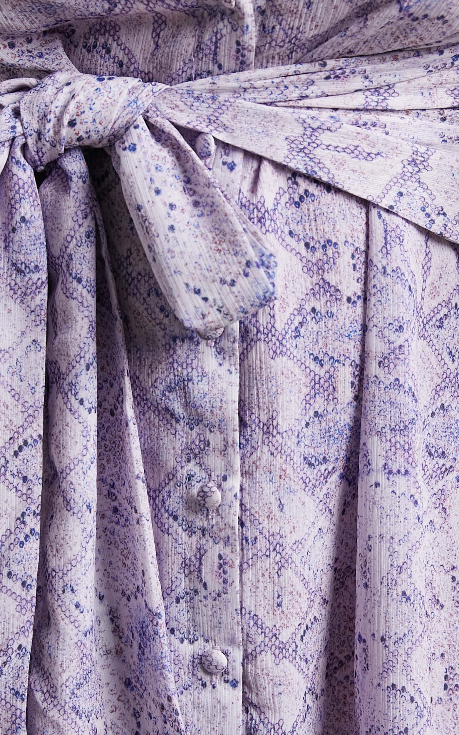 Hadid Mini Dress - Button Down Waist Tie Shirt Dress in Lilac Snake Print