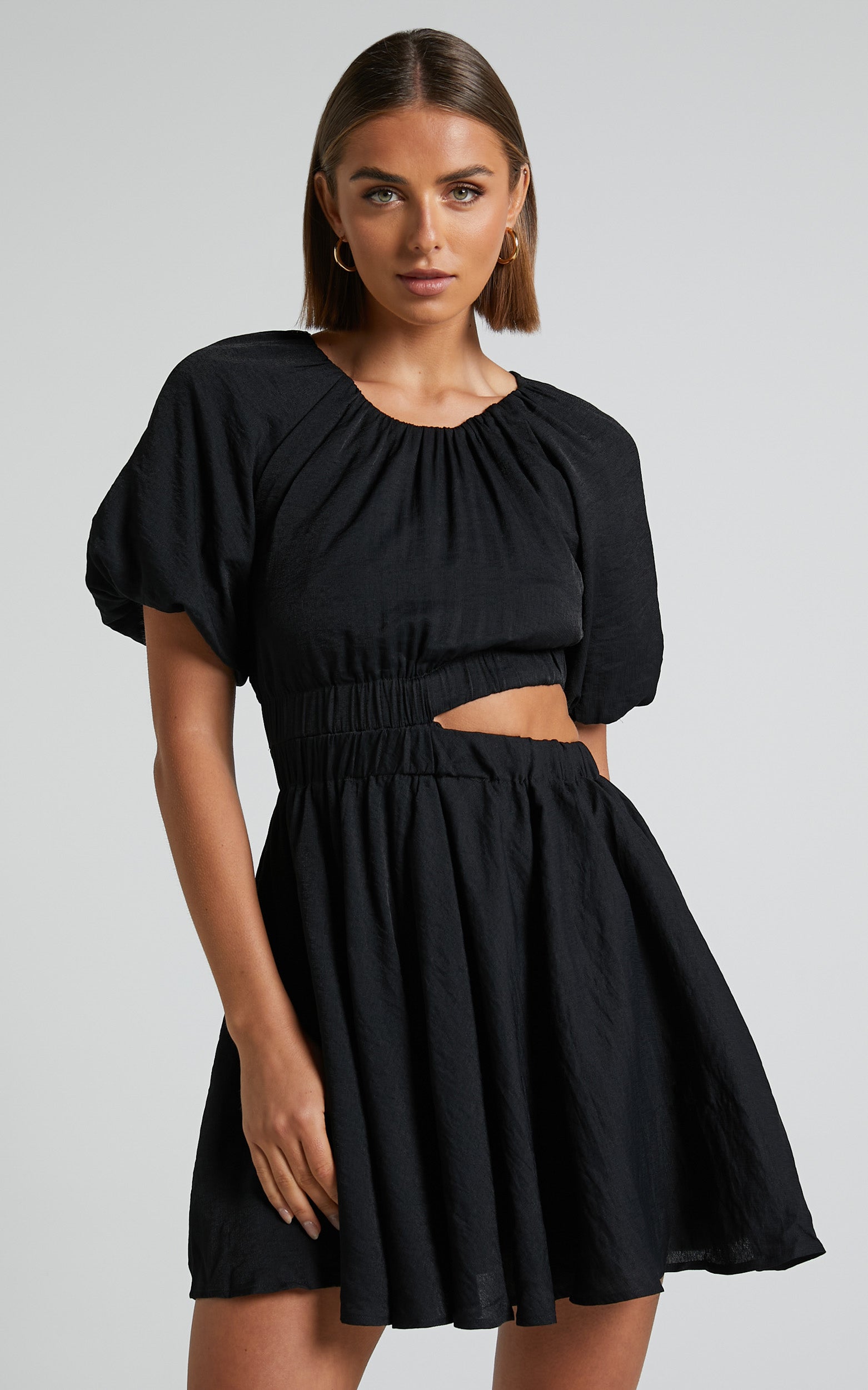 Hadley Mini Dress - Puff Sleeve Cut Out Dress in Black
