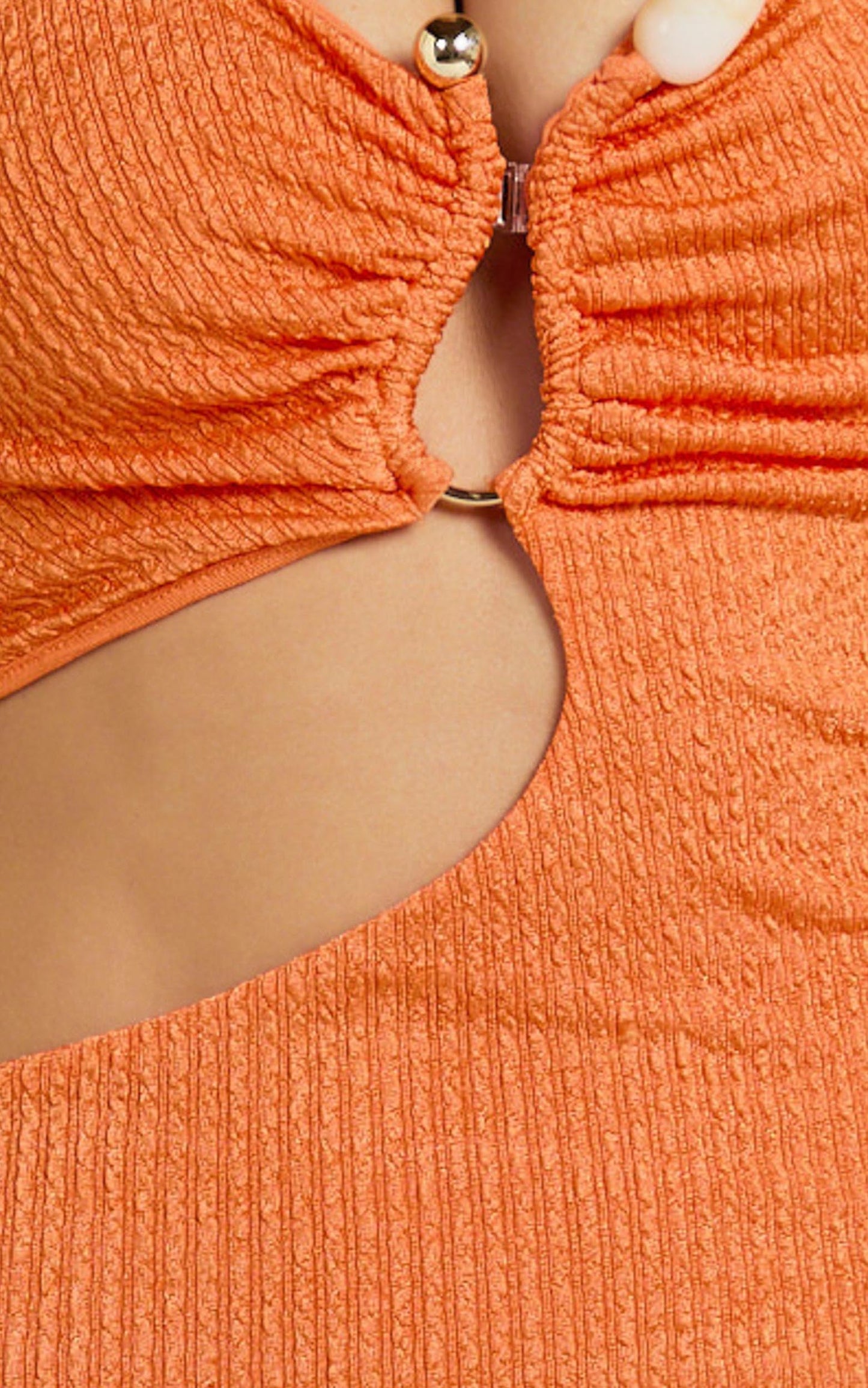 Halle Maxi Dress - Halterneck Cutout Fitted Jersey Dress with Hardware Detail in Orange
