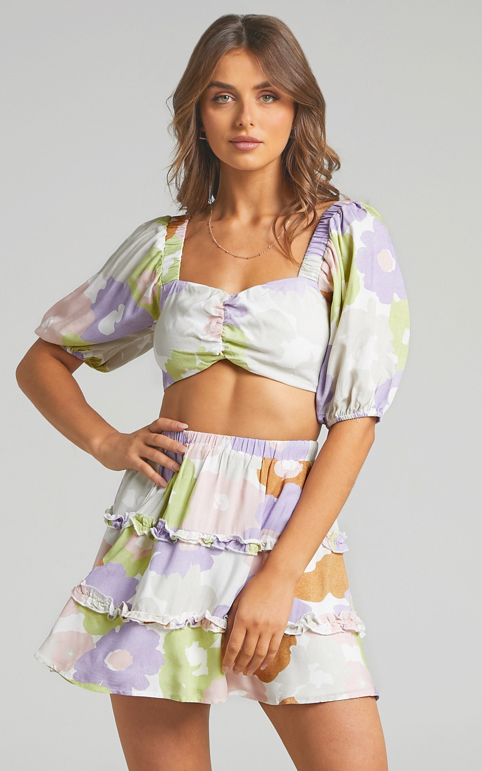 Halley Balloon Sleeve Mini Two Piece Set in Lumiere Floral
