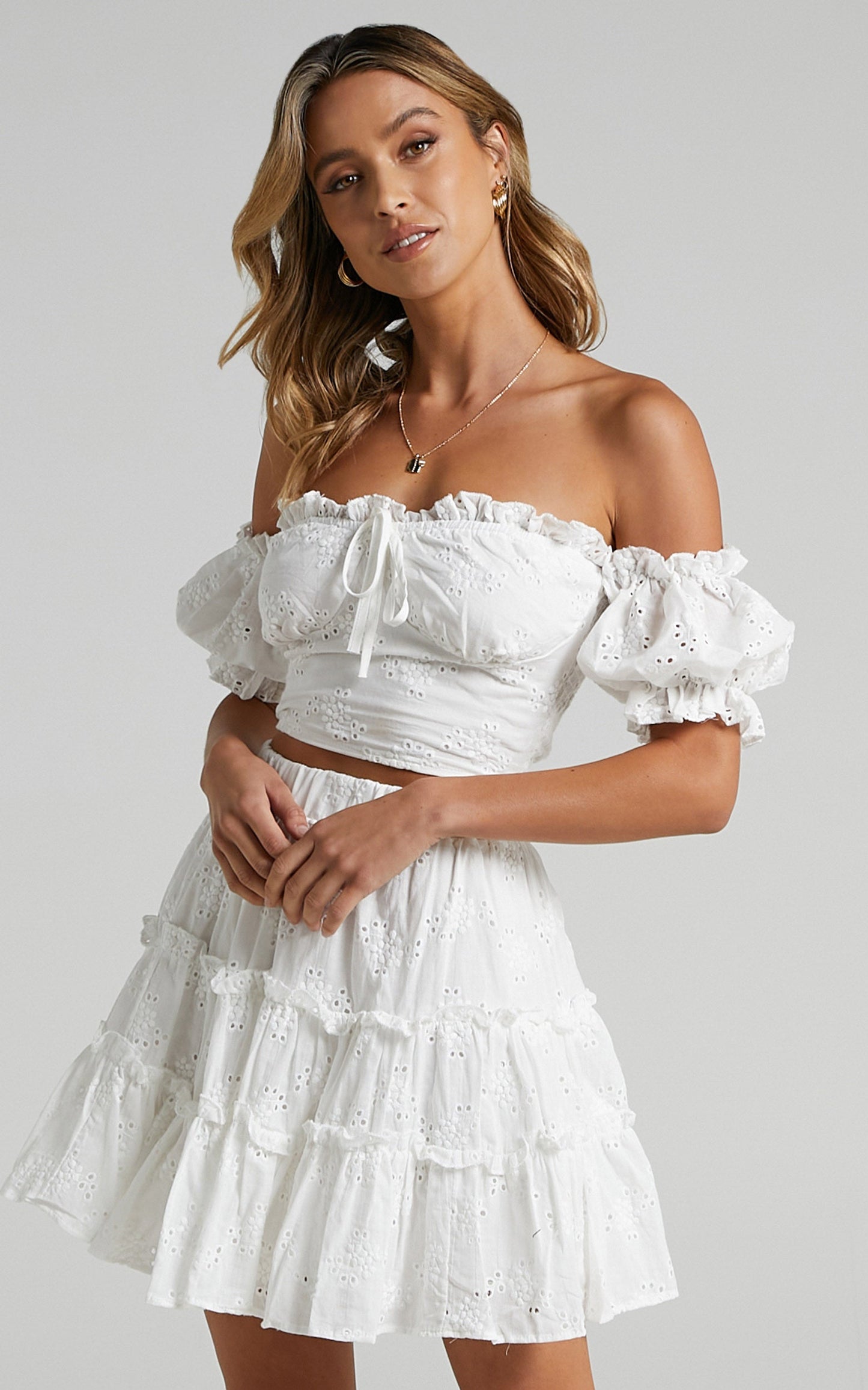 Hallie two piece set in White Embroidery