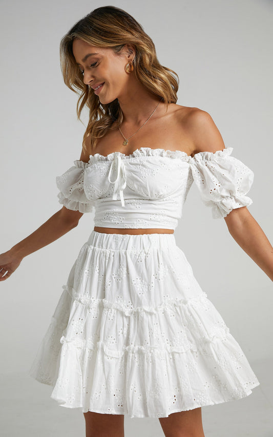 Hallie two piece set in White Embroidery