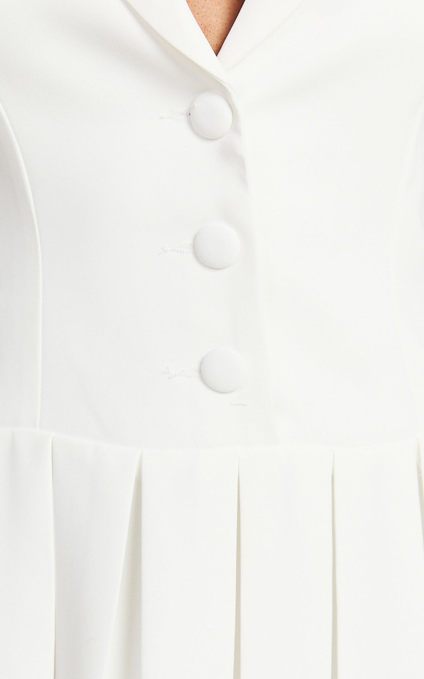 Hannah Mini Dress - Tailored Button Down Pleated Mini Dress in White